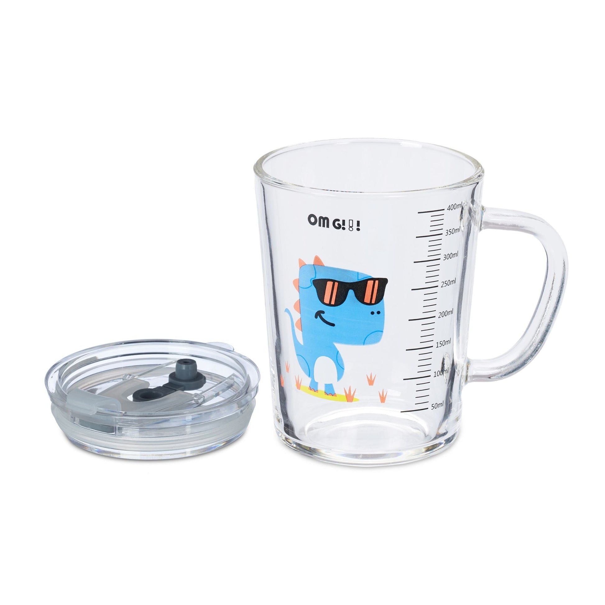 Kindergläser mit Dinomotiv 2er-Set Blau-Rot-Transparent von Relaxdays