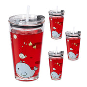 Kindergläser mit Walmotiv 4er-Set Rosa-Transparent-Türkis von Relaxdays