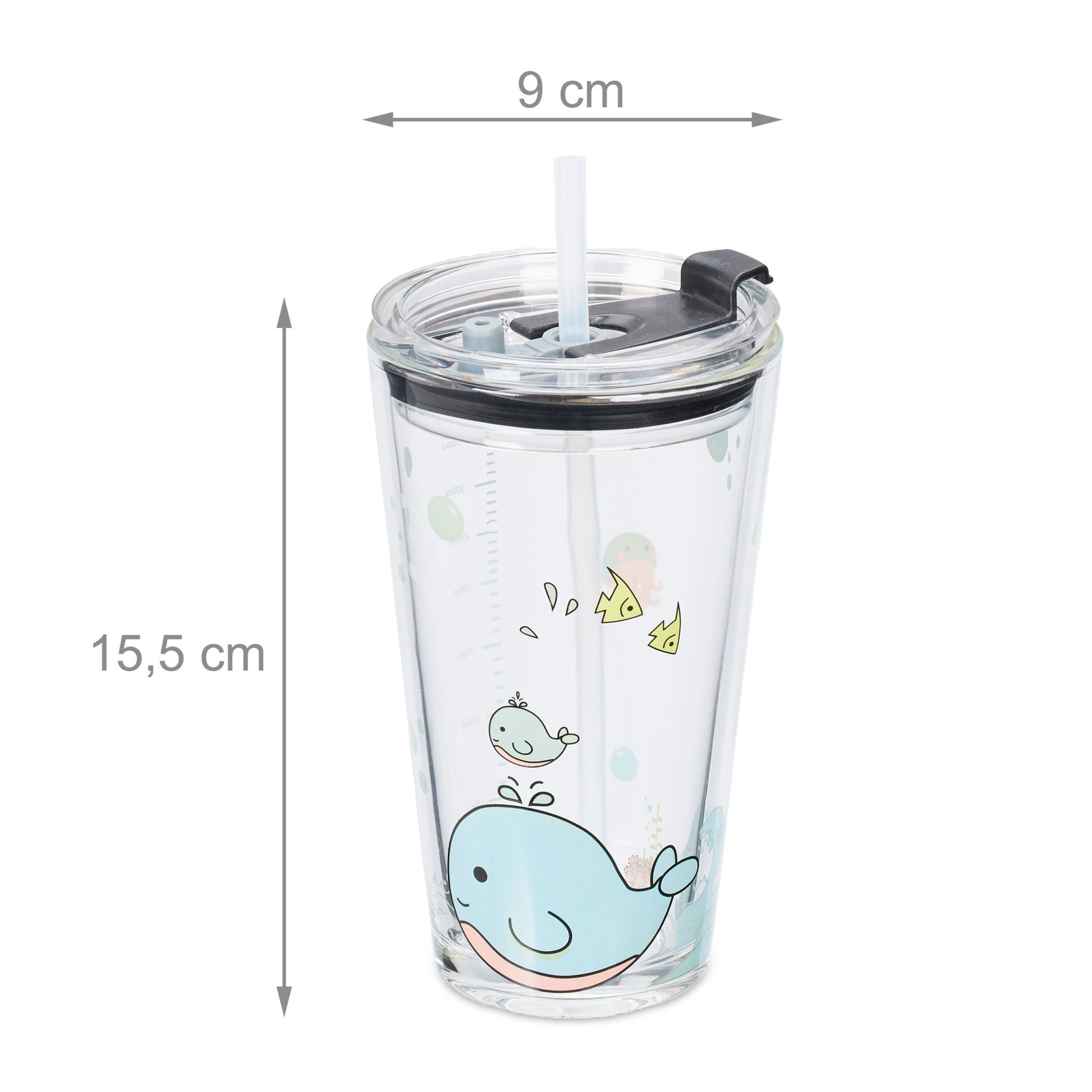 Kindergläser mit Walmotiv 4er-Set Rosa-Transparent-Türkis von Relaxdays