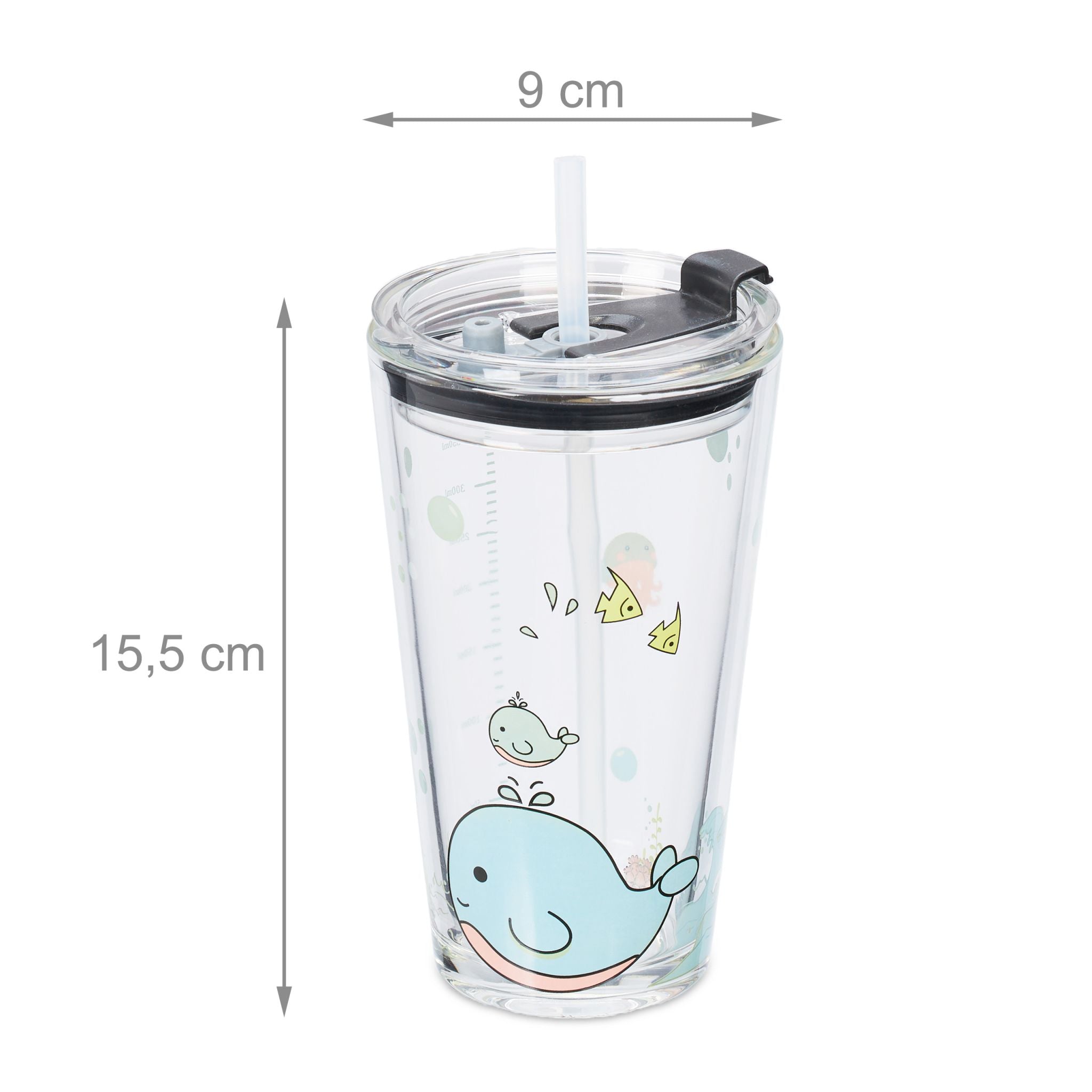 Kindergläser mit Walmotiv 4er-Set Rosa-Transparent-Türkis von Relaxdays