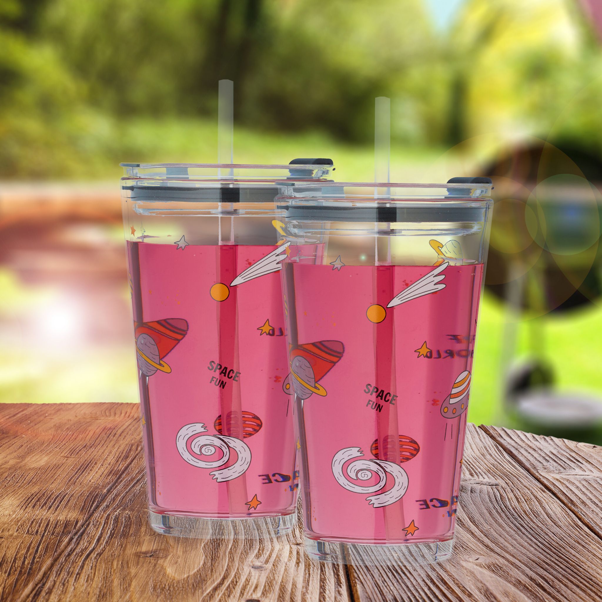 Kindergläser mit Weltraum-Motiv 4er-Set Gelb-Transparent-Grau von Relaxdays