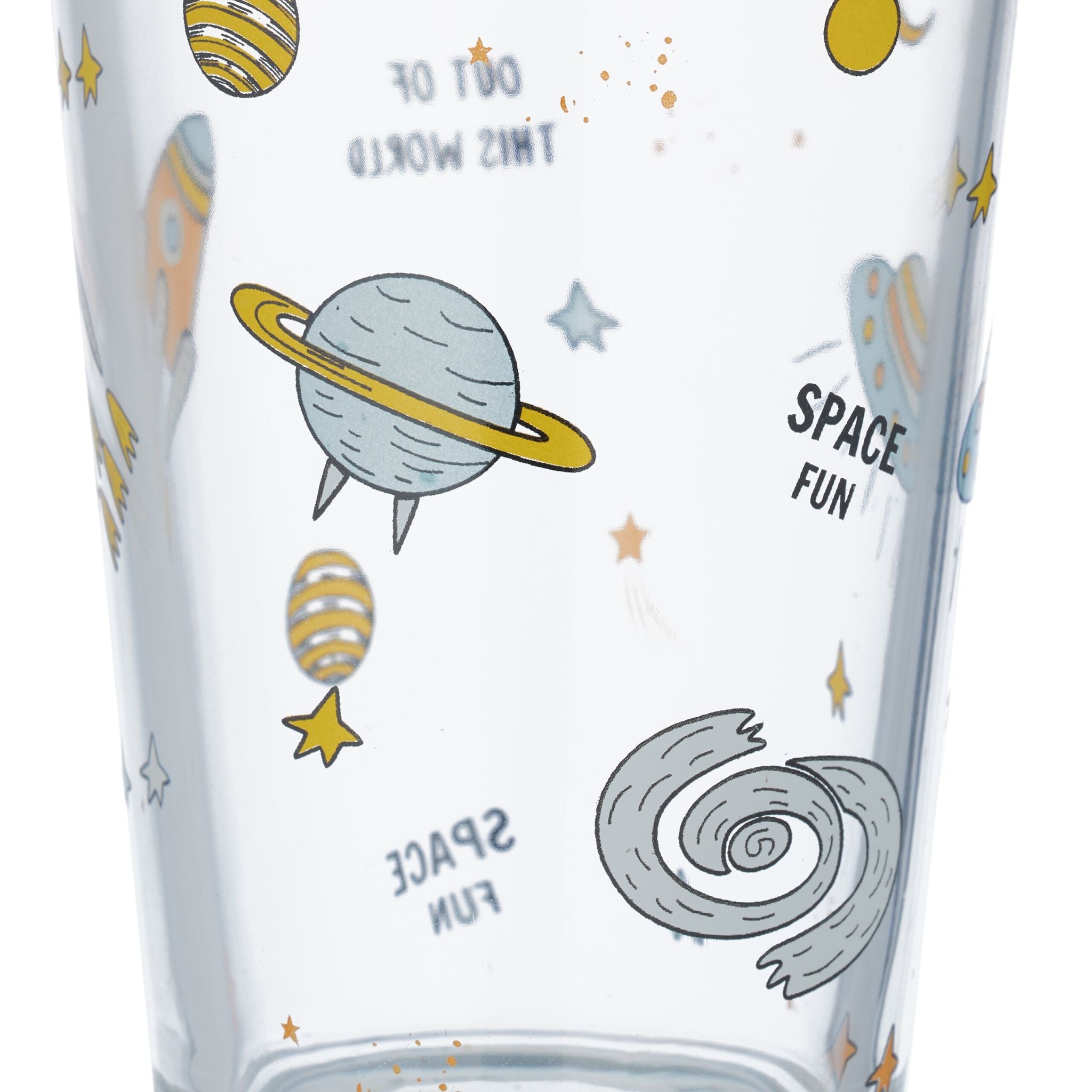 Kindergläser mit Weltraum-Motiv 4er-Set Gelb-Transparent-Grau von Relaxdays