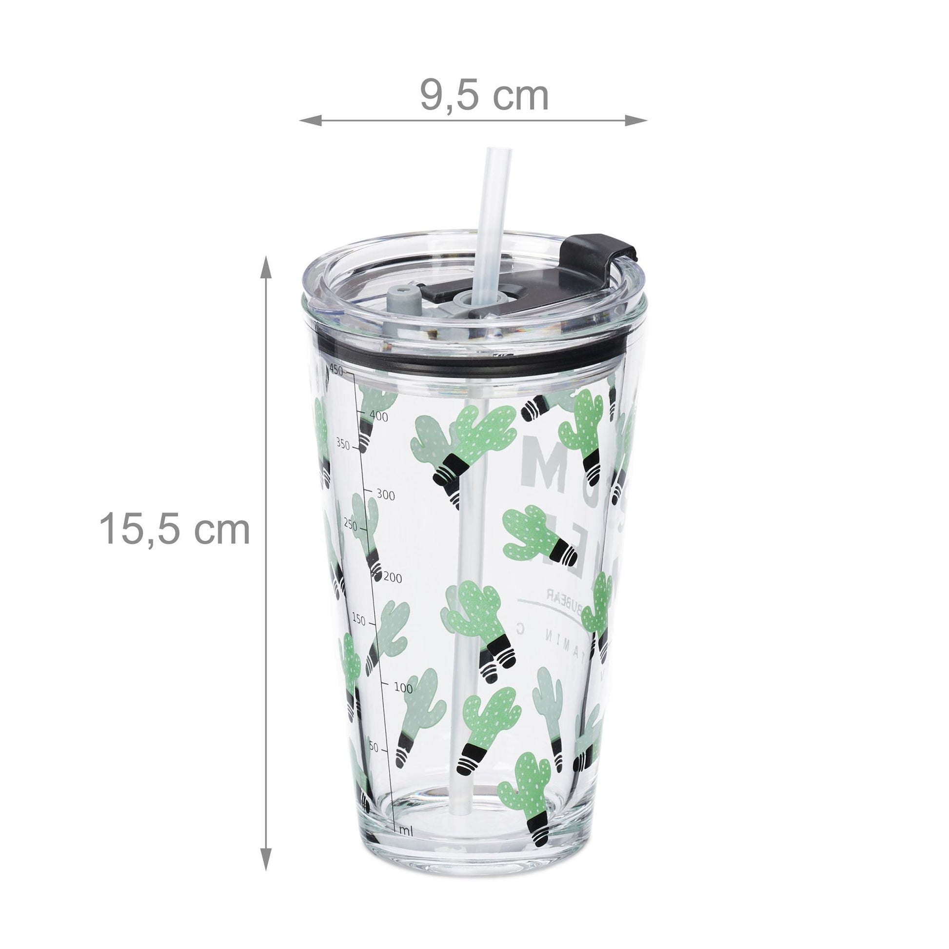 Trinkgläser mit Kaktus-Motiv 4er-Set Grün-Schwarz-Transparent von Relaxdays