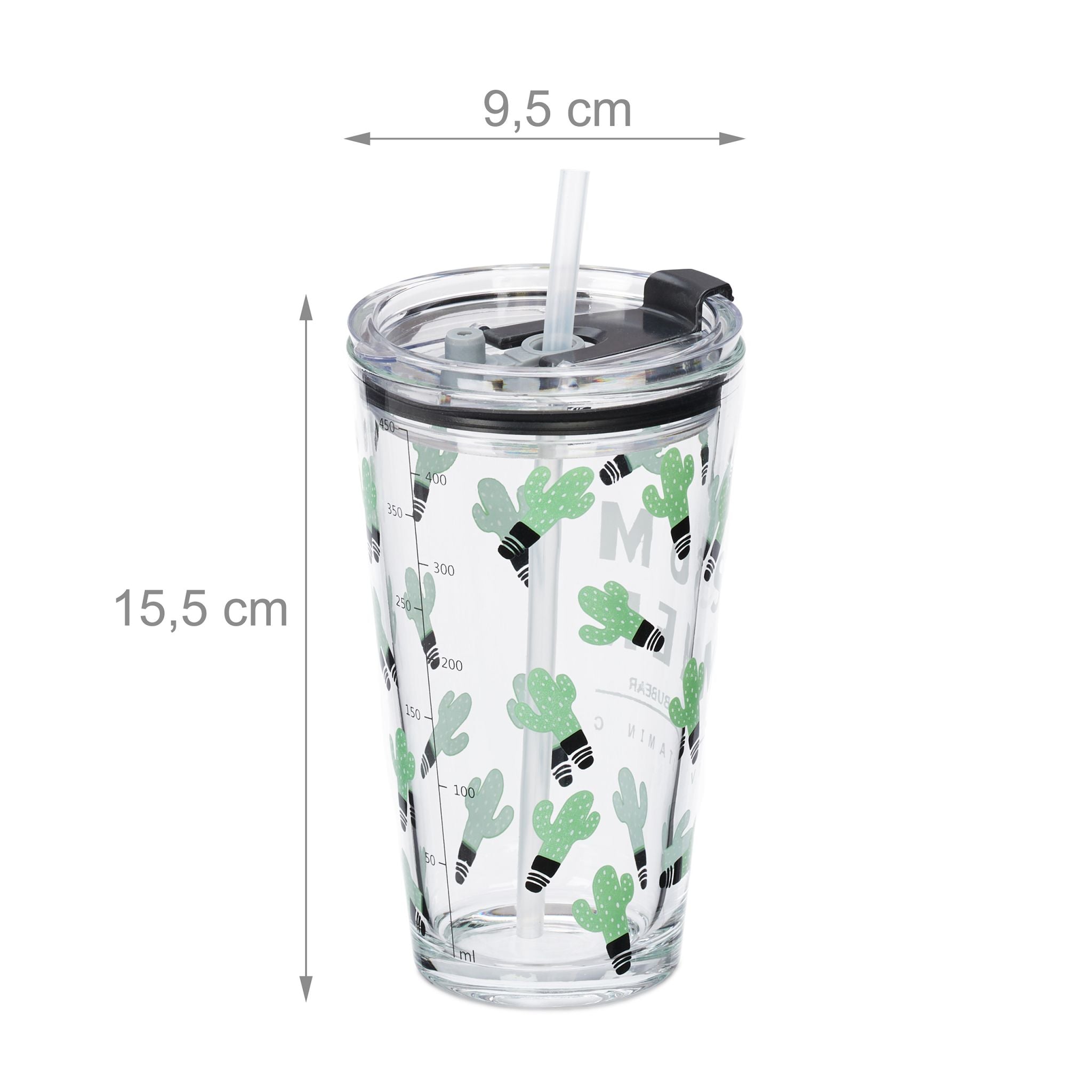 Trinkgläser mit Kaktus-Motiv 4er-Set Grün-Schwarz-Transparent von Relaxdays