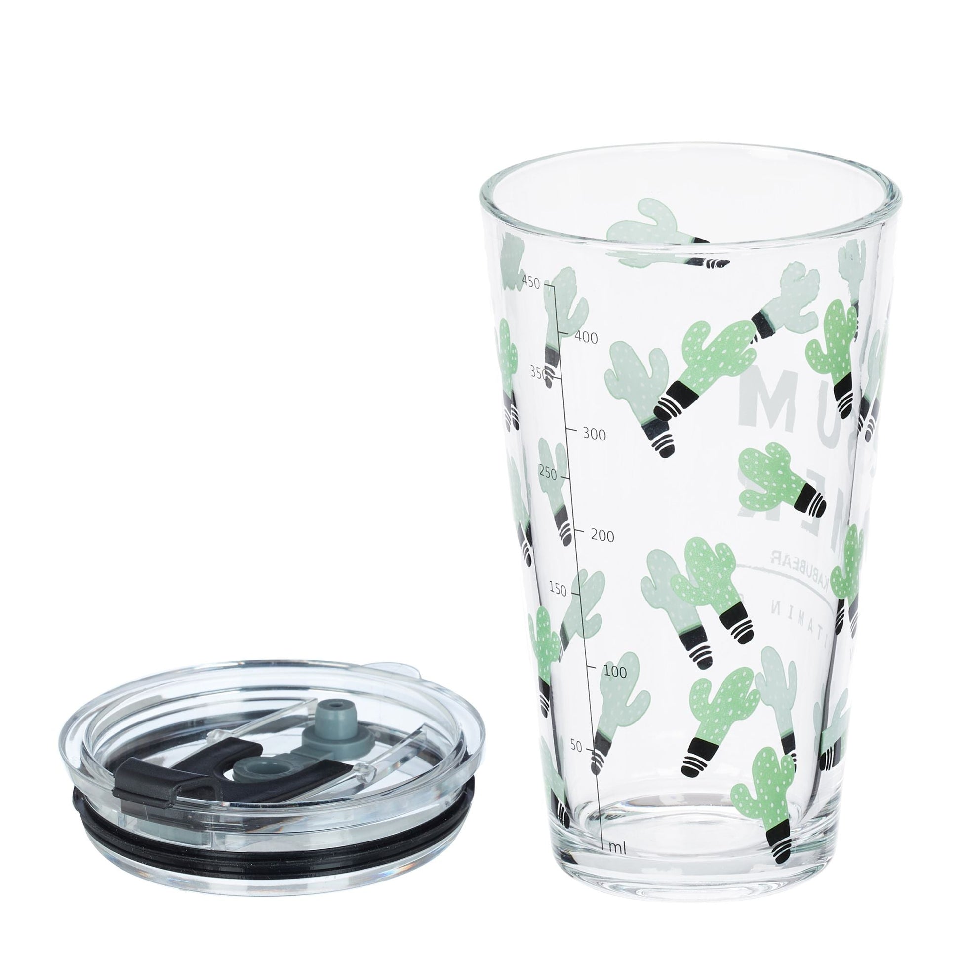 Trinkgläser mit Kaktus-Motiv 4er-Set Grün-Schwarz-Transparent von Relaxdays