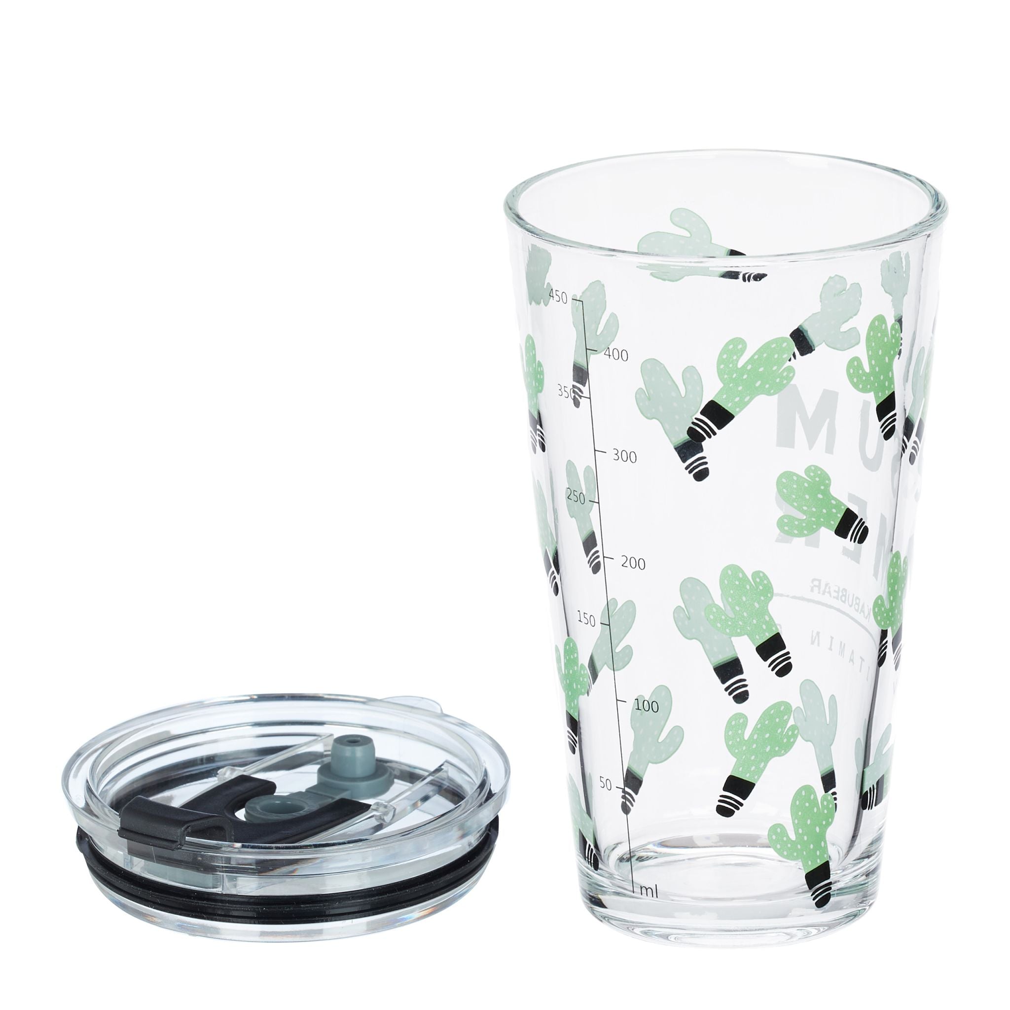 Trinkgläser mit Kaktus-Motiv 4er-Set Grün-Schwarz-Transparent von Relaxdays