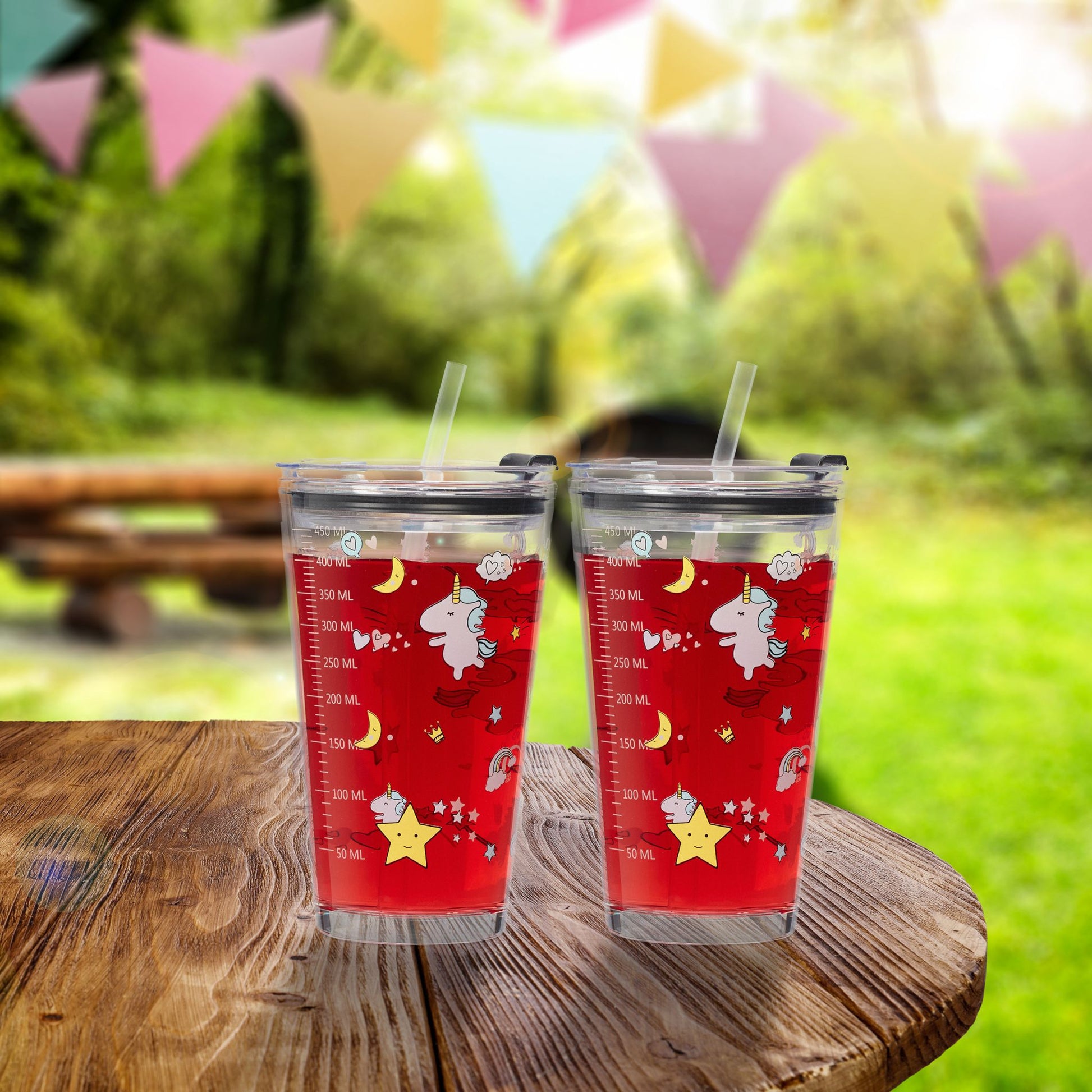 Kindergläser mit Einhorn-Motiv 4er-Set Weiss-Gelb-Transparent von Relaxdays