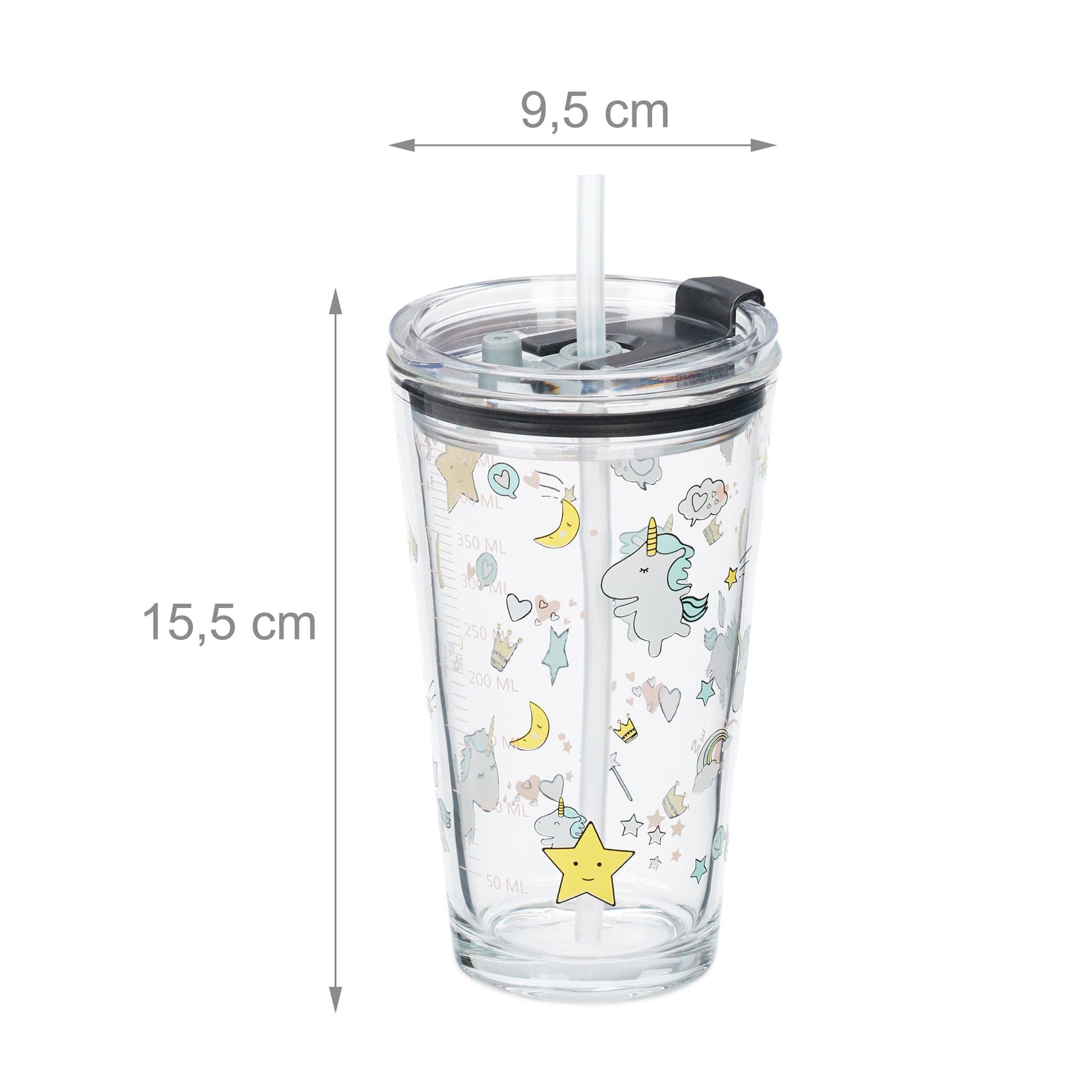 Kindergläser mit Einhorn-Motiv 4er-Set Weiss-Gelb-Transparent von Relaxdays