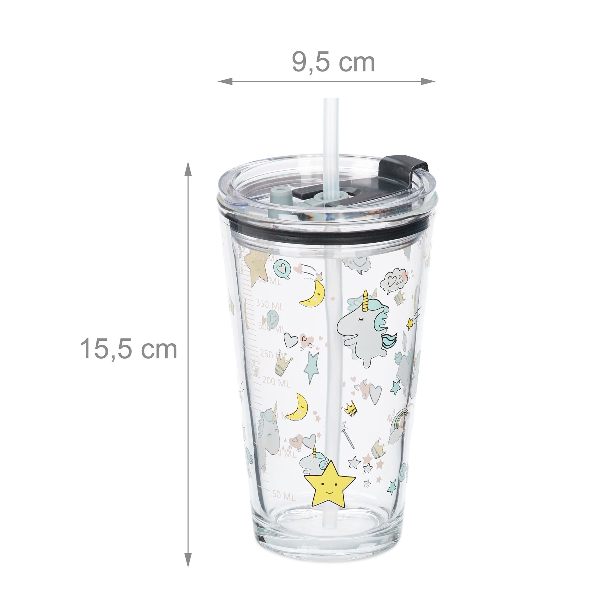 Kindergläser mit Einhorn-Motiv 4er-Set Weiss-Gelb-Transparent von Relaxdays