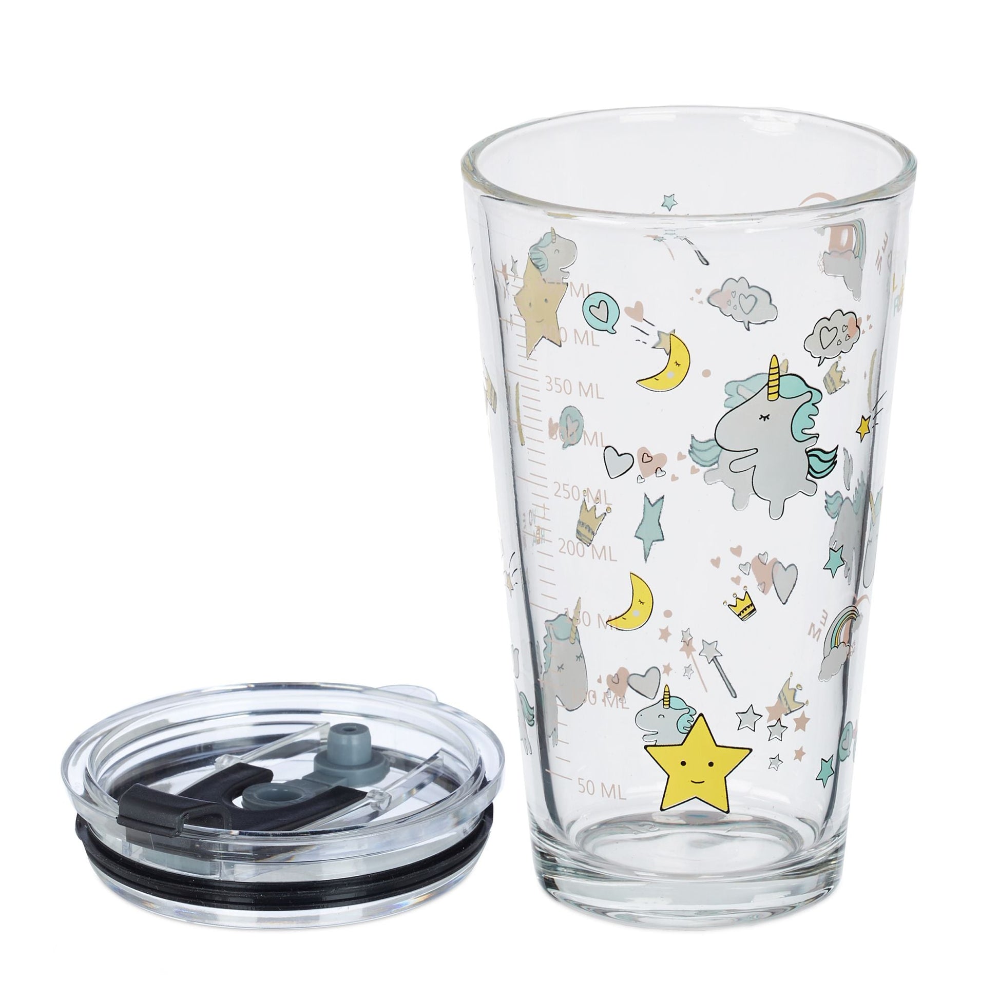 Kindergläser mit Einhorn-Motiv 4er-Set Weiss-Gelb-Transparent von Relaxdays