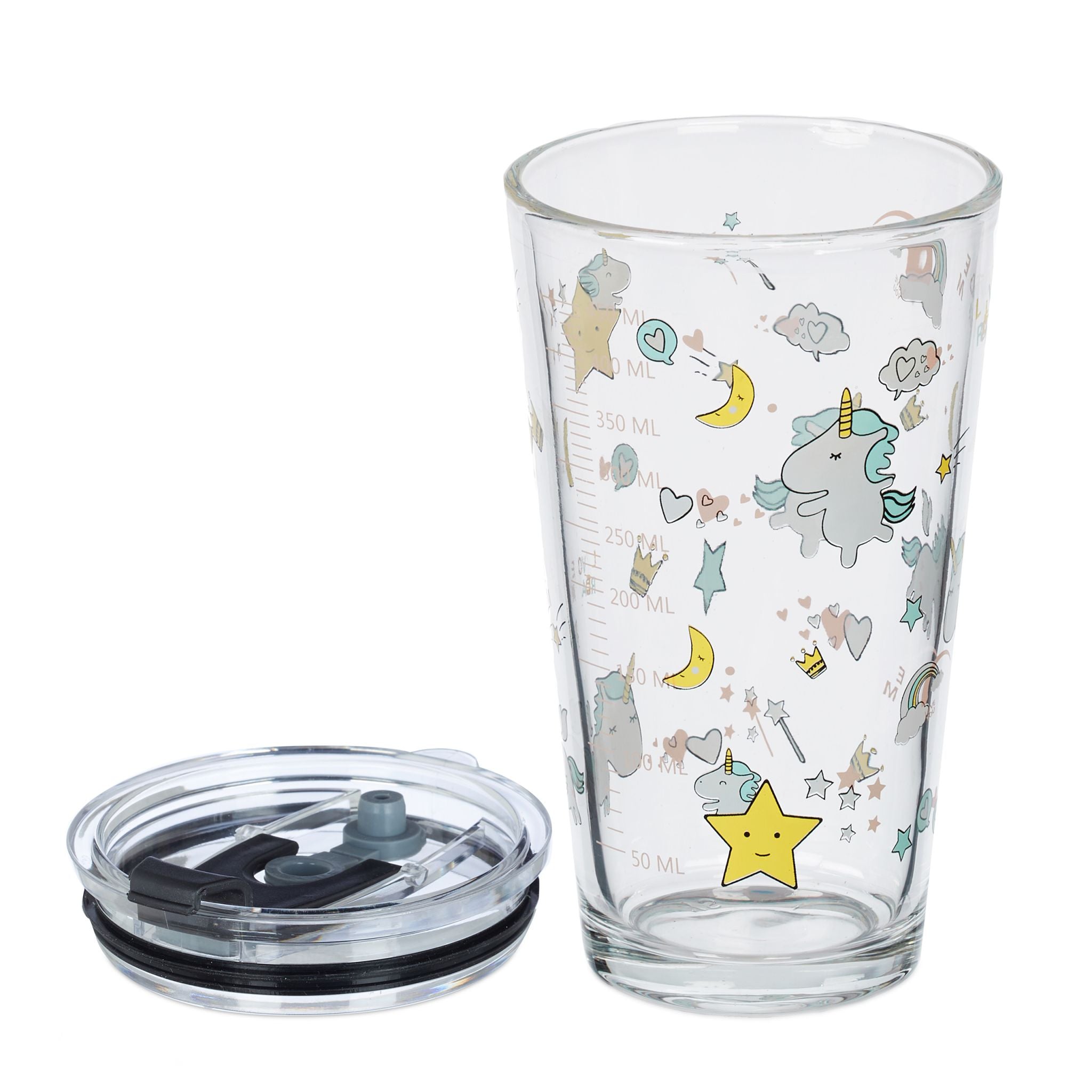 Kindergläser mit Einhorn-Motiv 4er-Set Weiss-Gelb-Transparent von Relaxdays