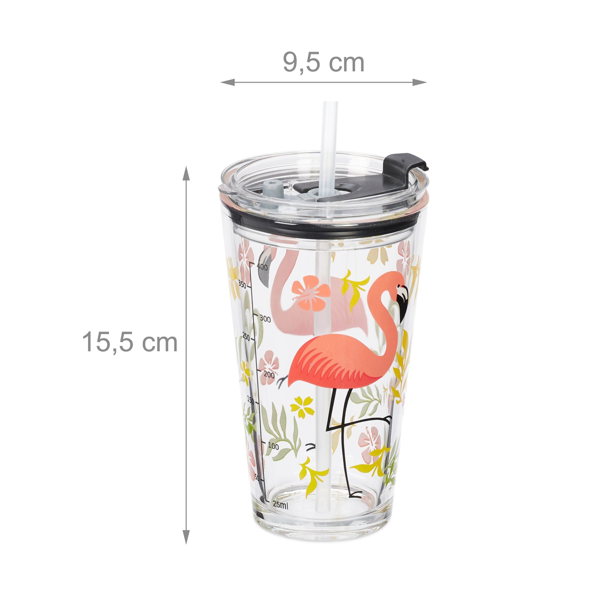 Trinkgläser mit Flamingo-Motiv 4er-Set Grün-Orange-Transparent von Relaxdays