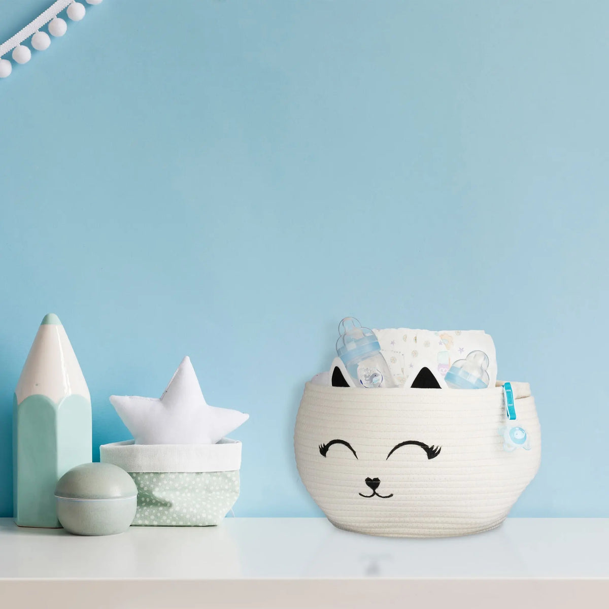 Kinder Aufbewahrungskorb Katze Weiss-Schwarz von Relaxdays