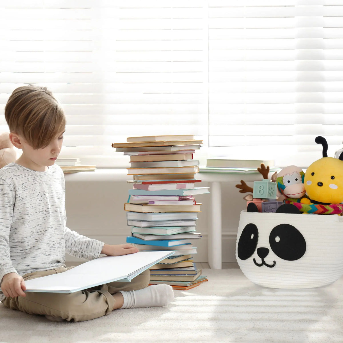 Kinder Aufbewahrungskorb Panda Weiss-Schwarz von Relaxdays