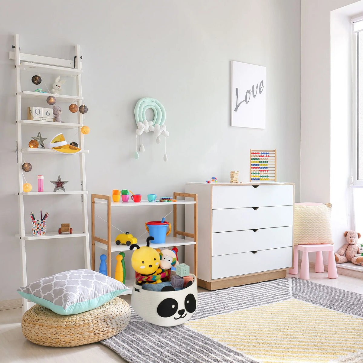 Kinder Aufbewahrungskorb Panda Weiss-Schwarz von Relaxdays