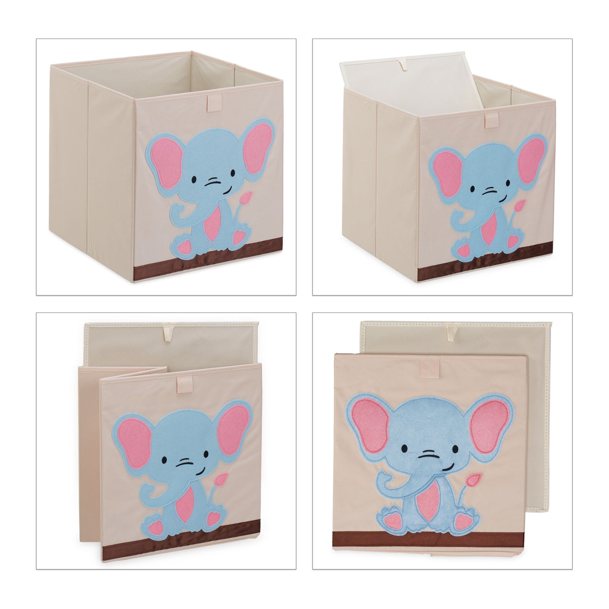 Aufbewahrungsbox mit Elefantenmotiv Creme-Hellblau-Pink von Relaxdays