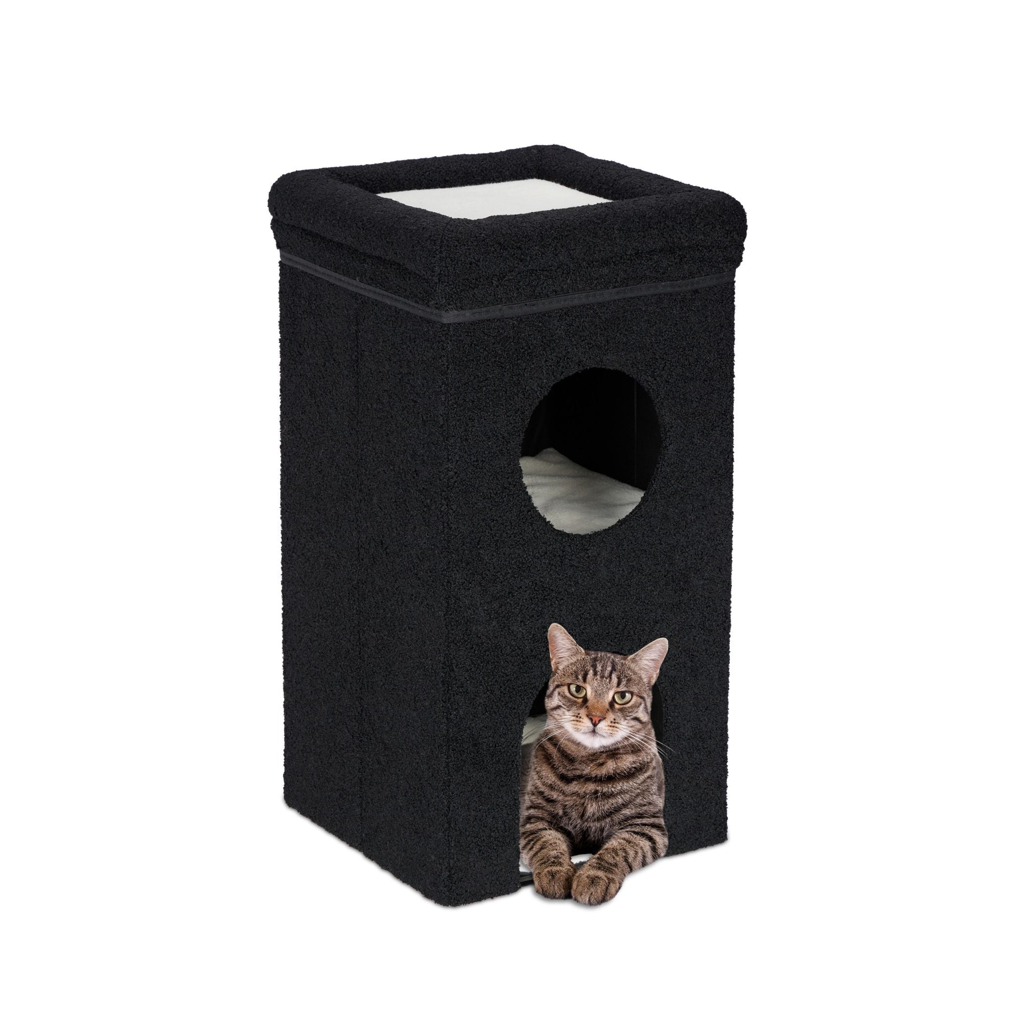 Faltbare Katzenhöhle in Schwarz Beige-Weiss-Schwarz von Relaxdays
