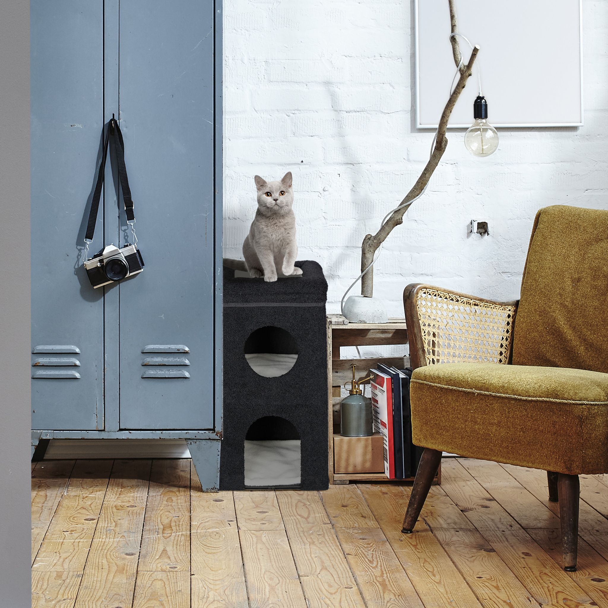 Faltbare Katzenhöhle in Schwarz Beige-Weiss-Schwarz von Relaxdays