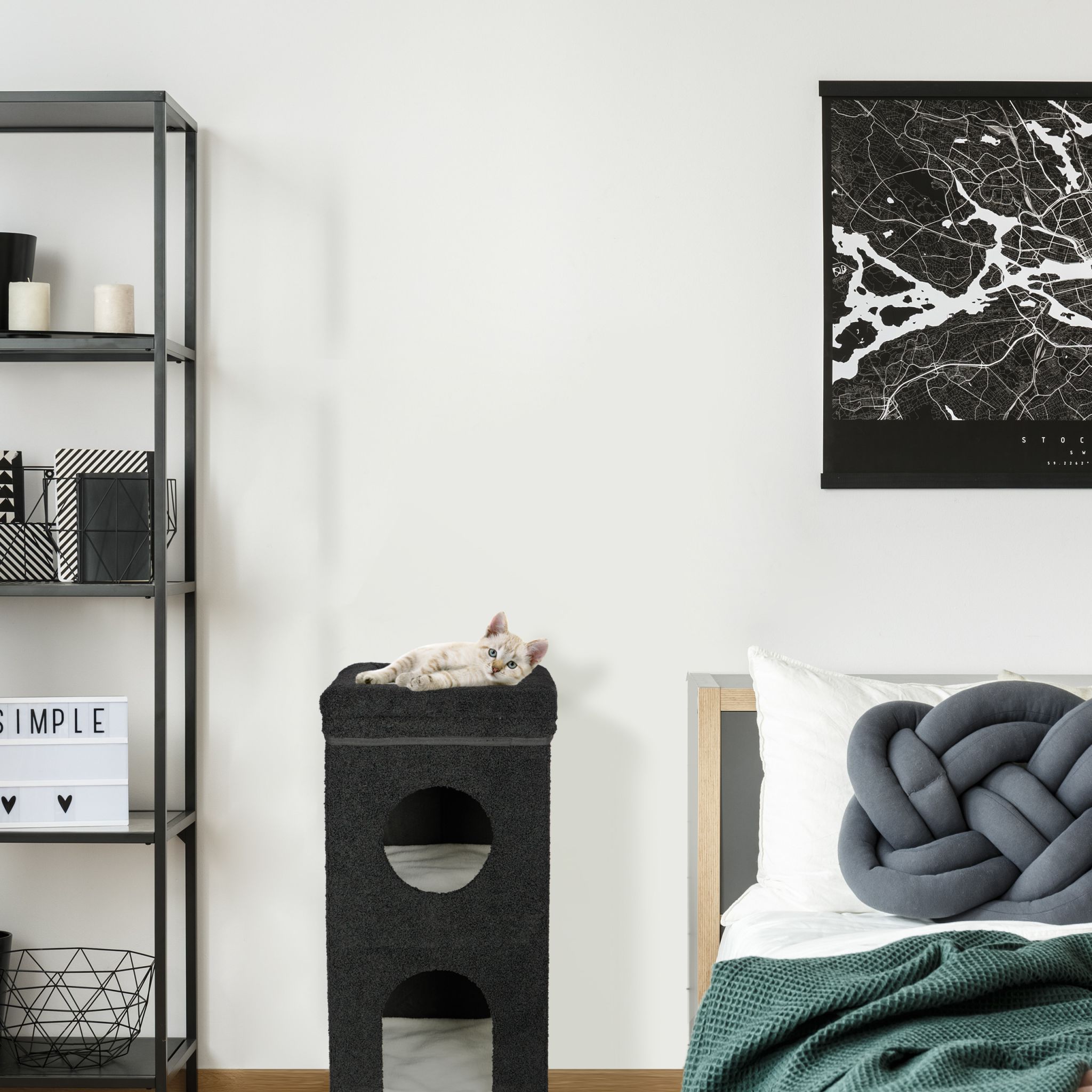 Faltbare Katzenhöhle in Schwarz Beige-Weiss-Schwarz von Relaxdays