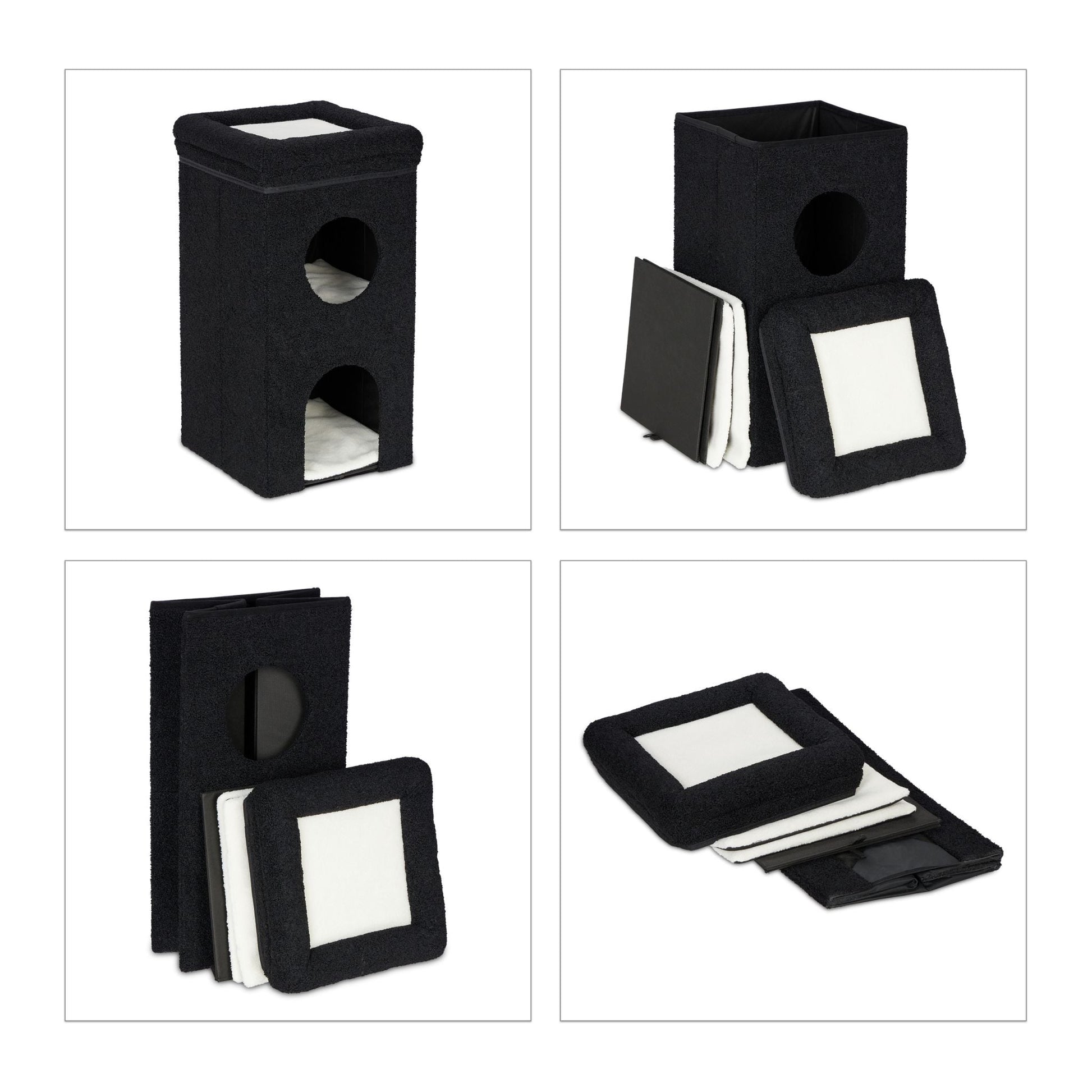 Faltbare Katzenhöhle in Schwarz Beige-Weiss-Schwarz von Relaxdays