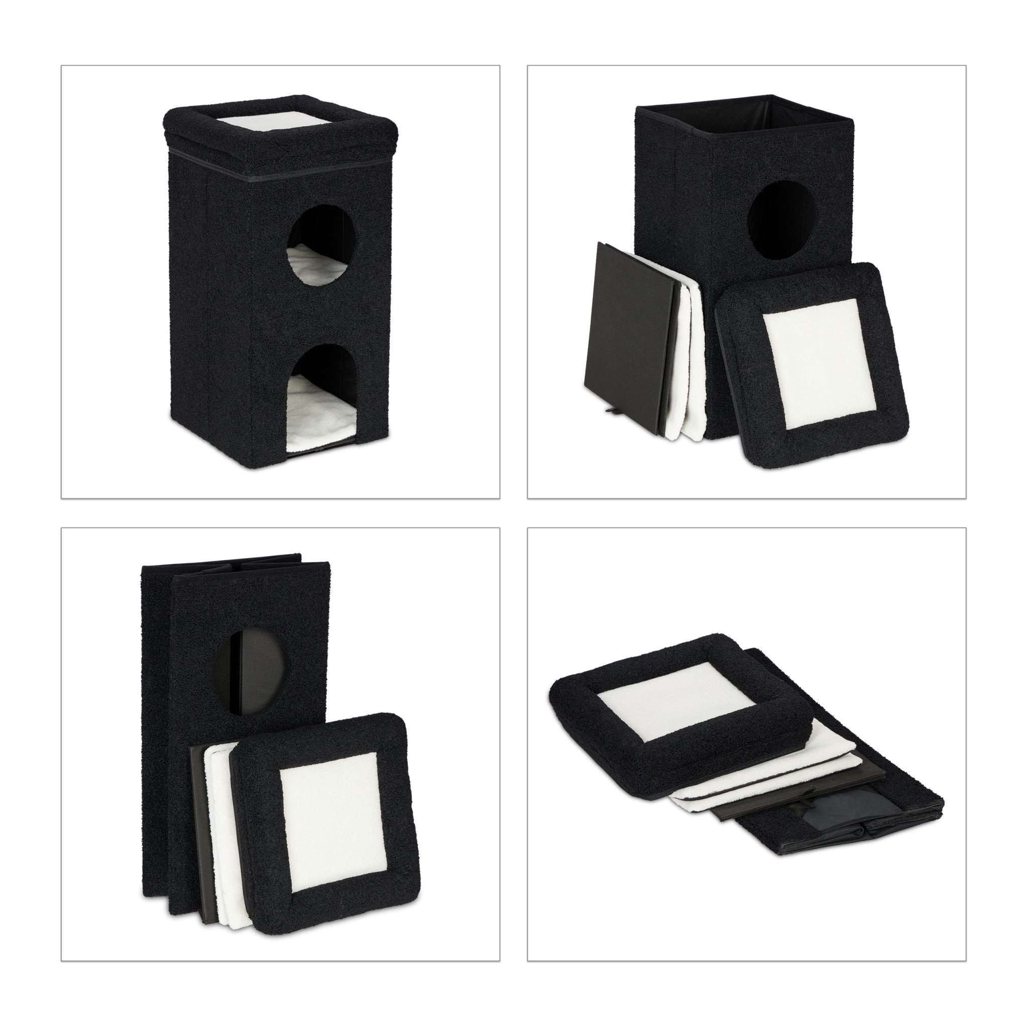 Faltbare Katzenhöhle in Schwarz Beige-Weiss-Schwarz von Relaxdays