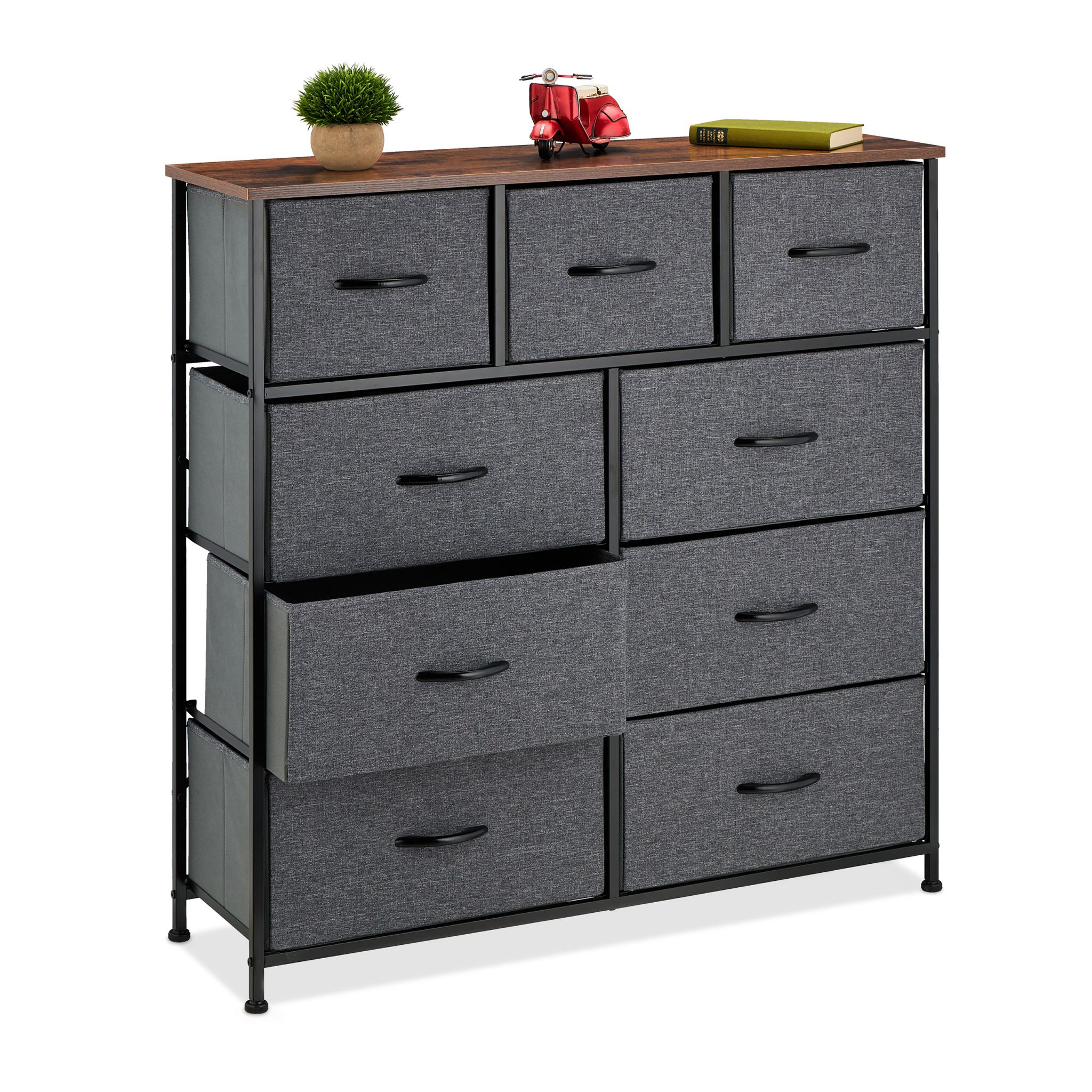 Kommode mit 9 Schubladen Braun-Schwarz-Grau von Relaxdays