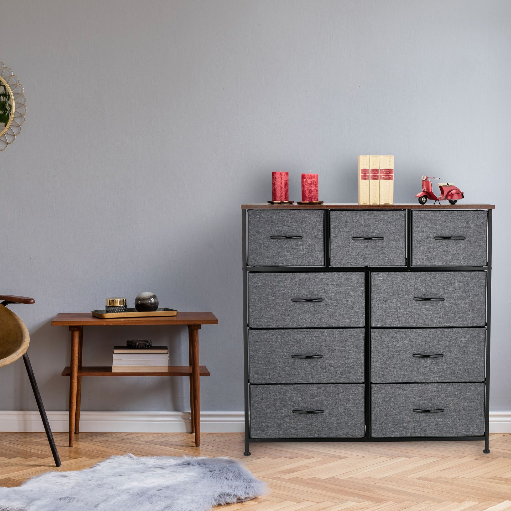 Kommode mit 9 Schubladen Braun-Schwarz-Grau von Relaxdays