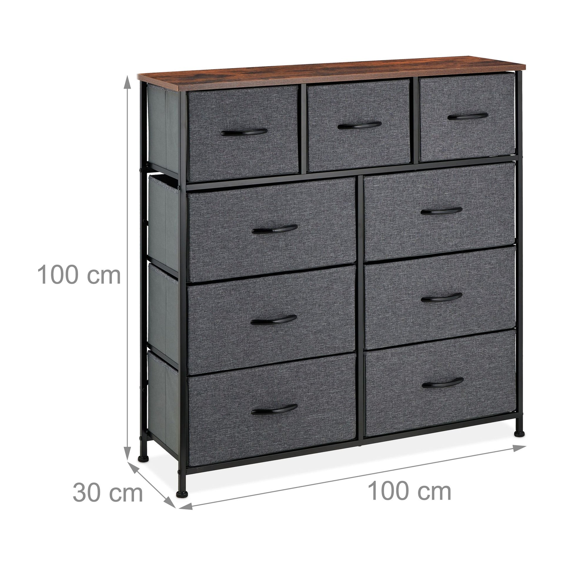 Kommode mit 9 Schubladen Braun-Schwarz-Grau von Relaxdays