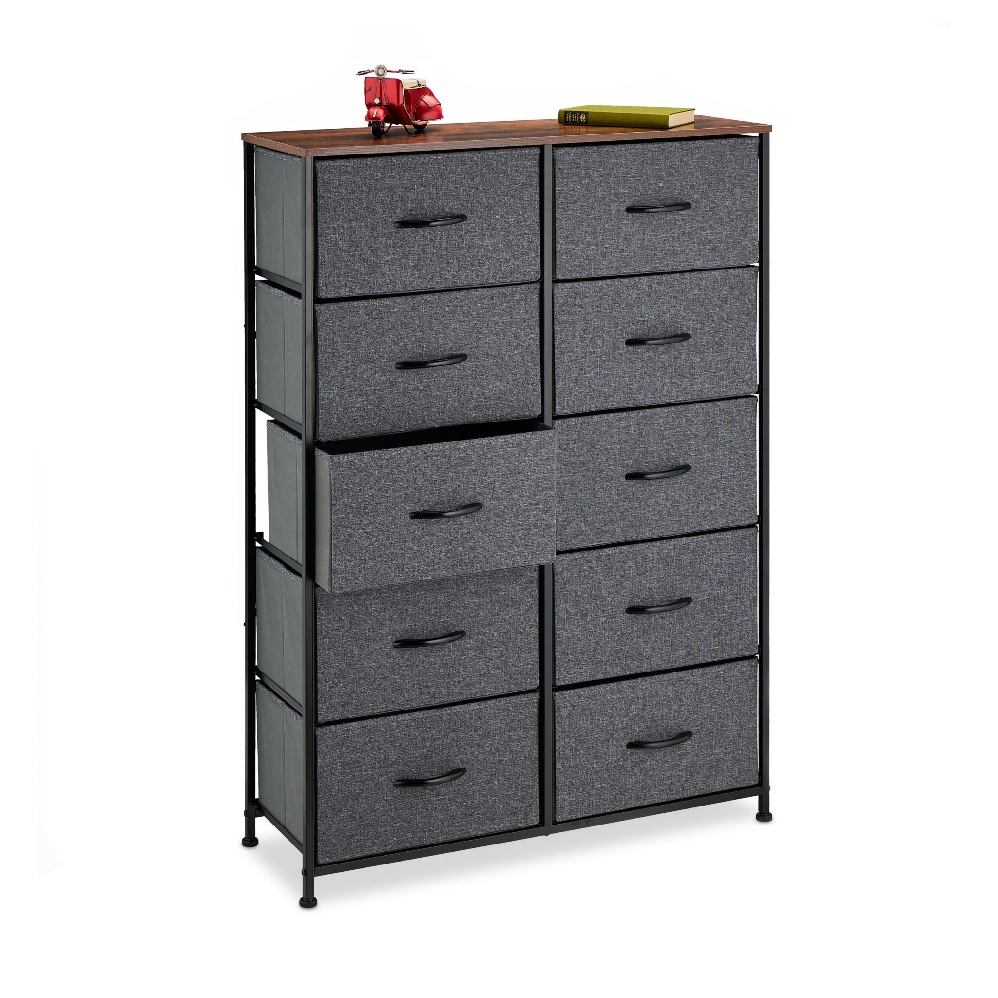 Kommode mit 10 Schubladen Braun-Schwarz-Grau von Relaxdays