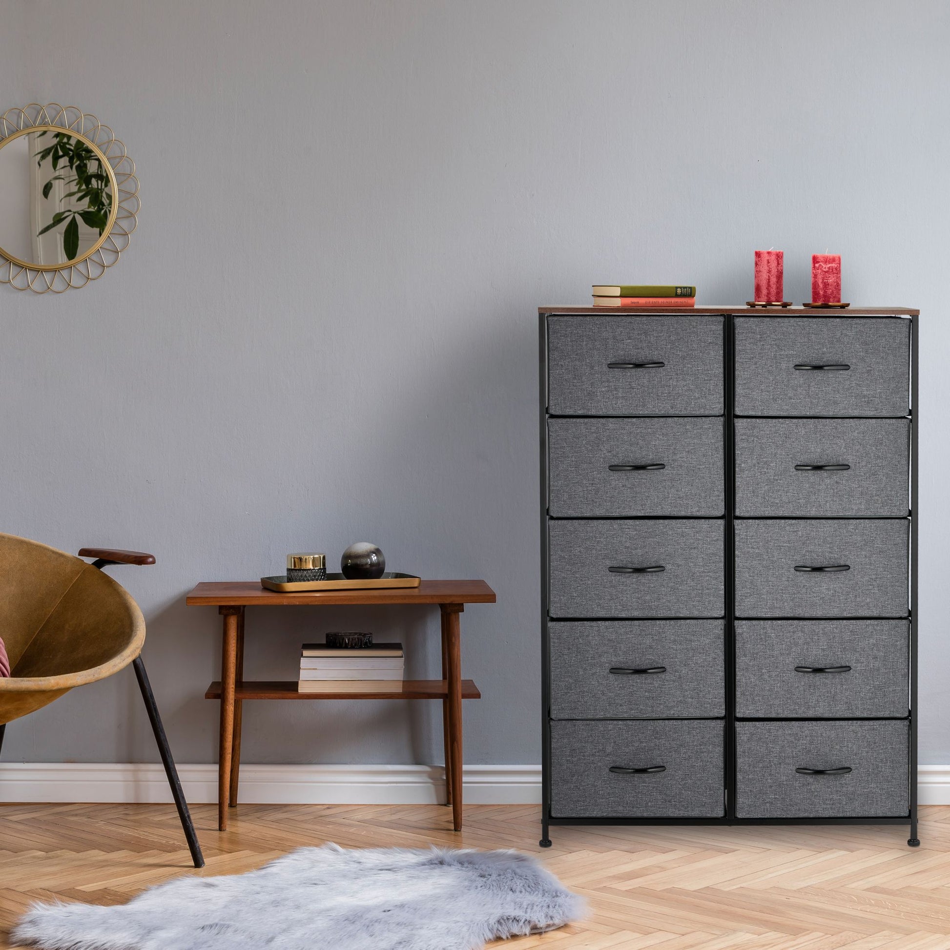Kommode mit 10 Schubladen Braun-Schwarz-Grau von Relaxdays