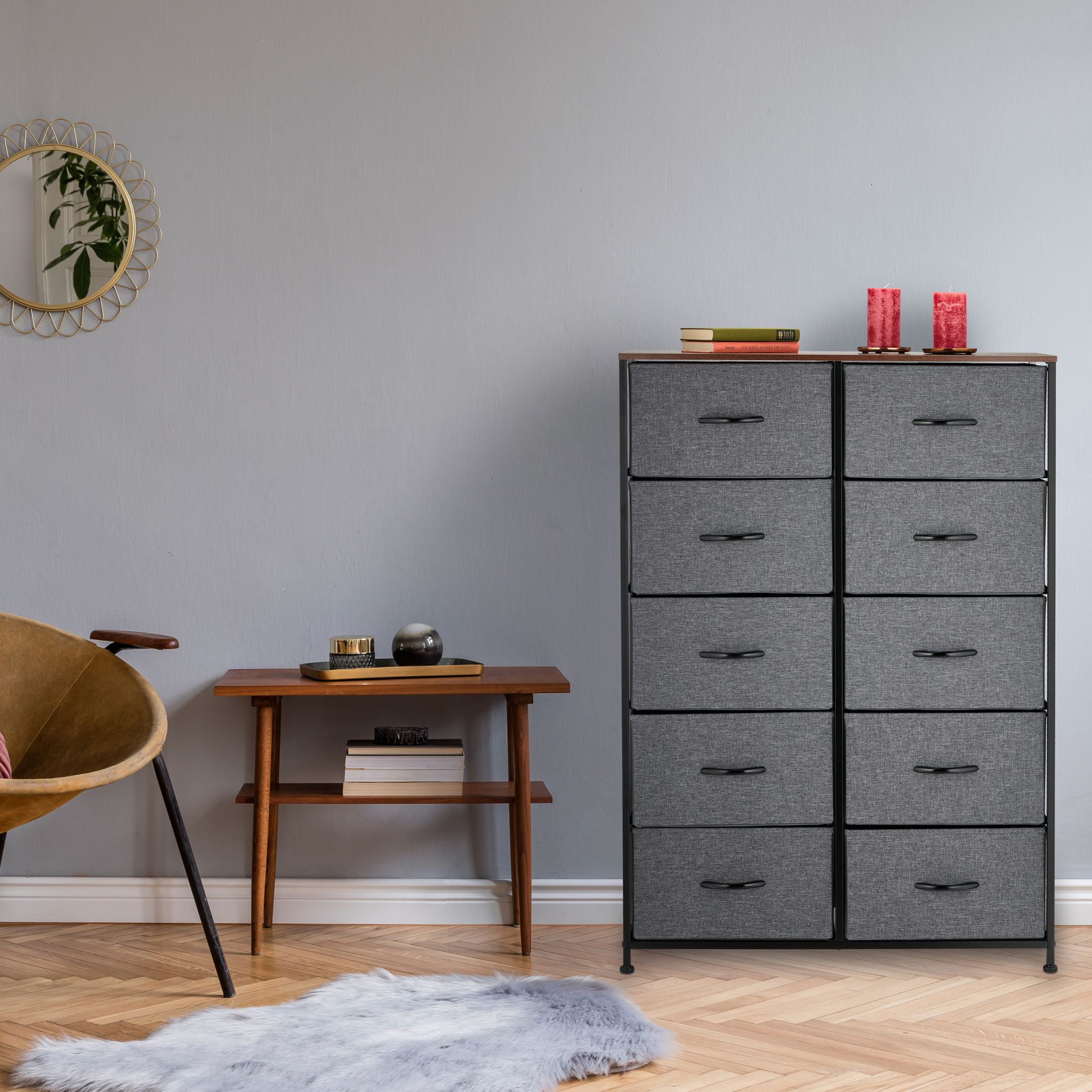 Kommode mit 10 Schubladen Braun-Schwarz-Grau von Relaxdays