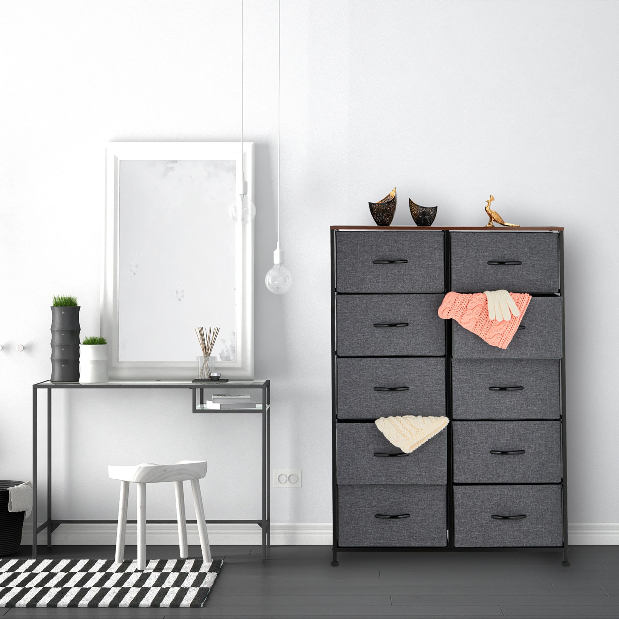 Kommode mit 10 Schubladen Braun-Schwarz-Grau von Relaxdays