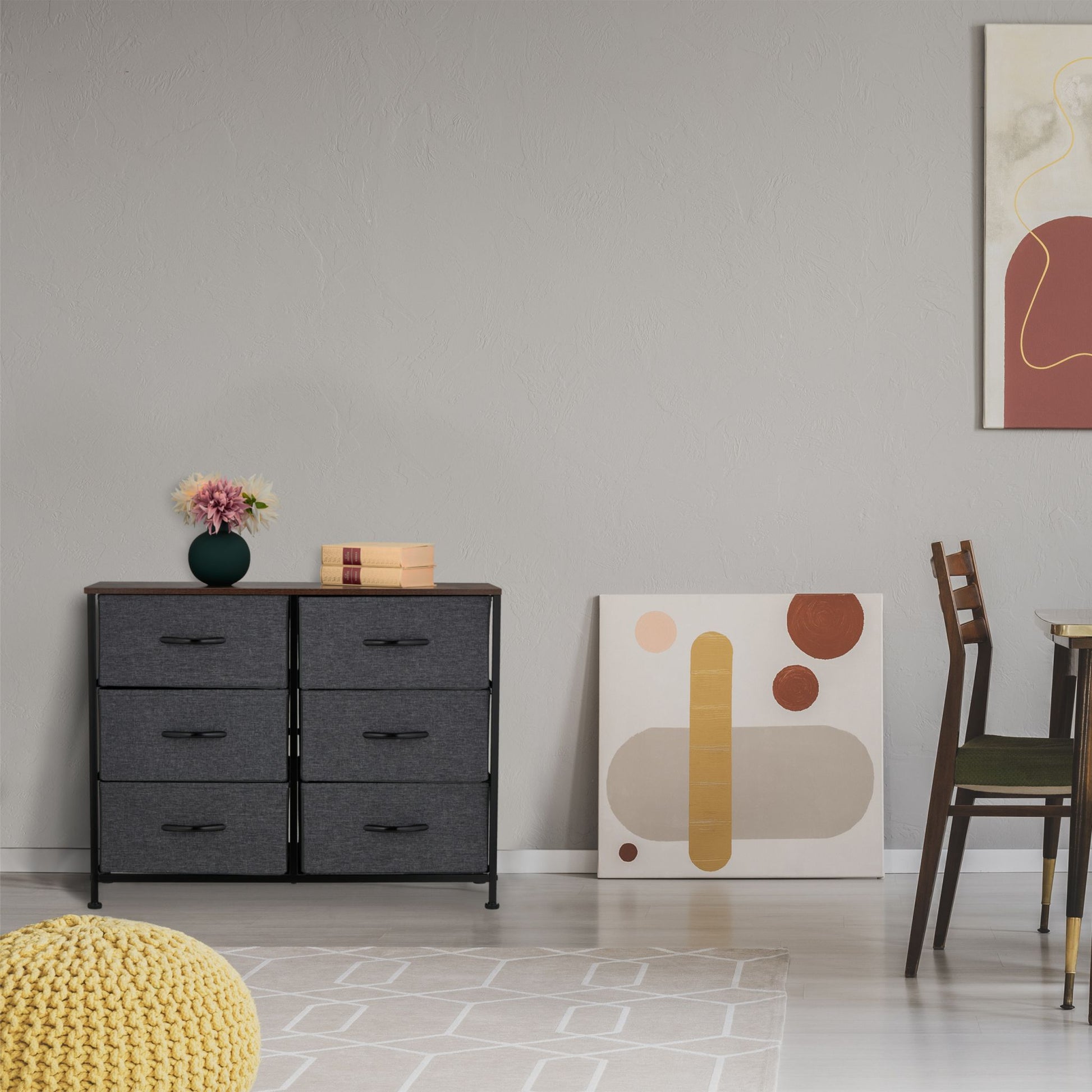 Kommode mit 6 Schubladen Braun-Schwarz-Grau von Relaxdays