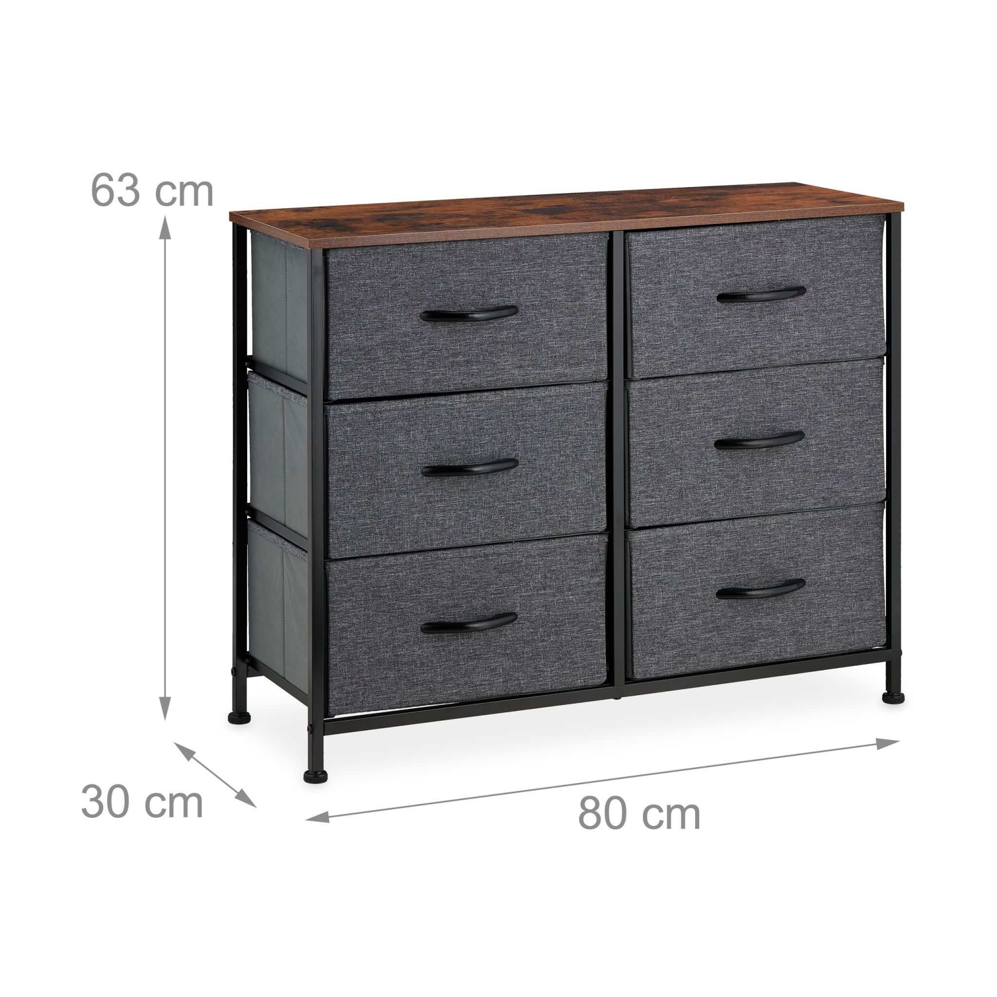 Kommode mit 6 Schubladen Braun-Schwarz-Grau von Relaxdays