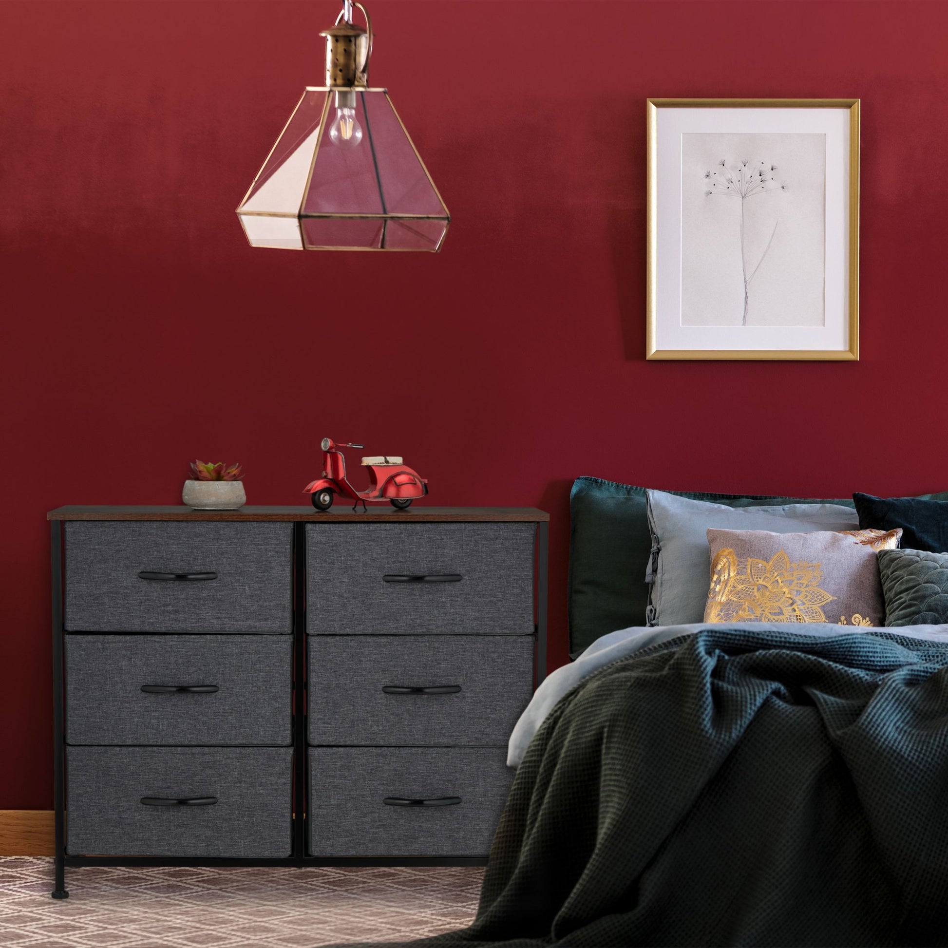Kommode mit 6 Schubladen Braun-Schwarz-Grau von Relaxdays