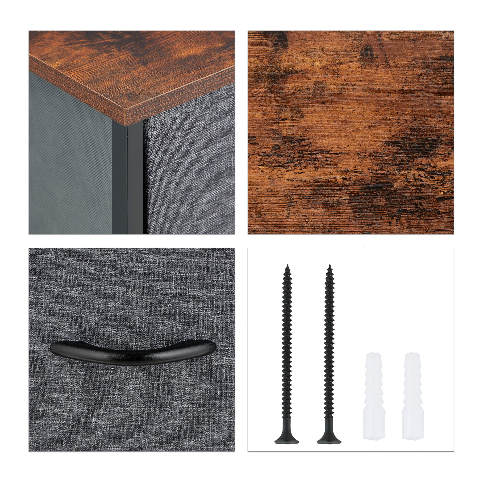 Kommode mit 6 Schubladen Braun-Schwarz-Grau von Relaxdays