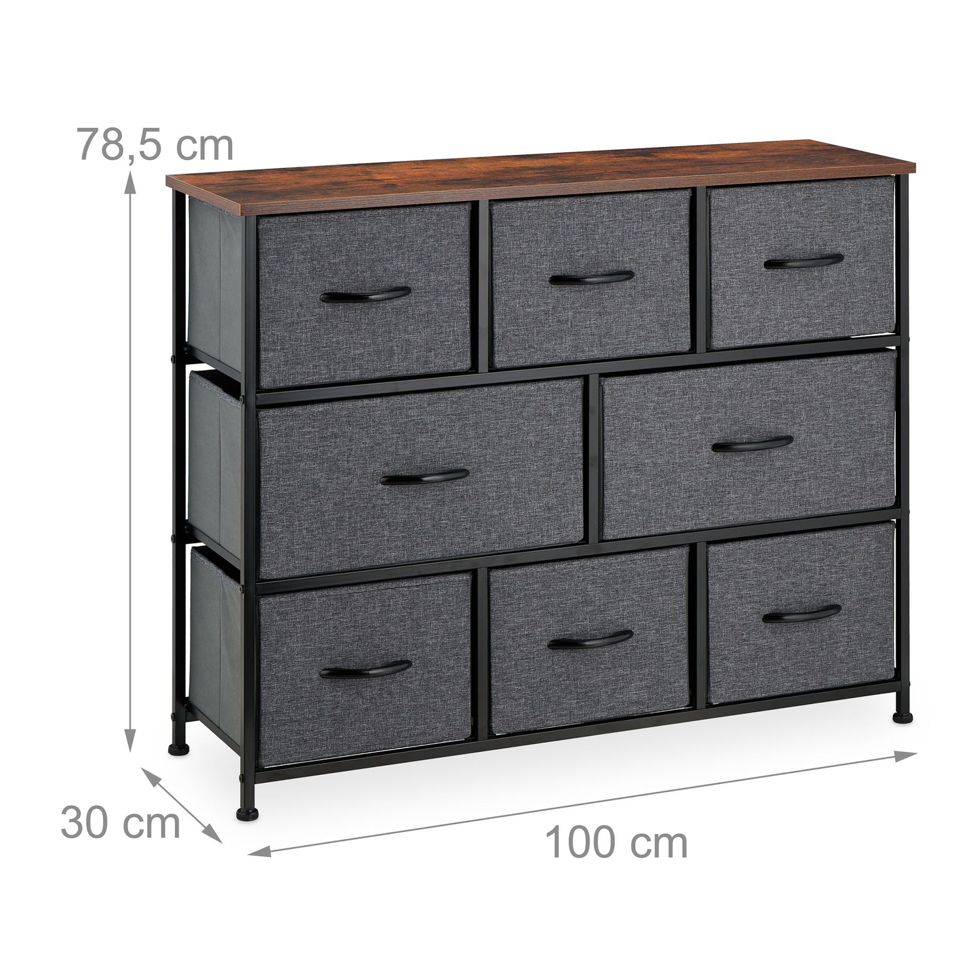 Kommode mit 8 Schubladen Braun-Schwarz-Grau von Relaxdays