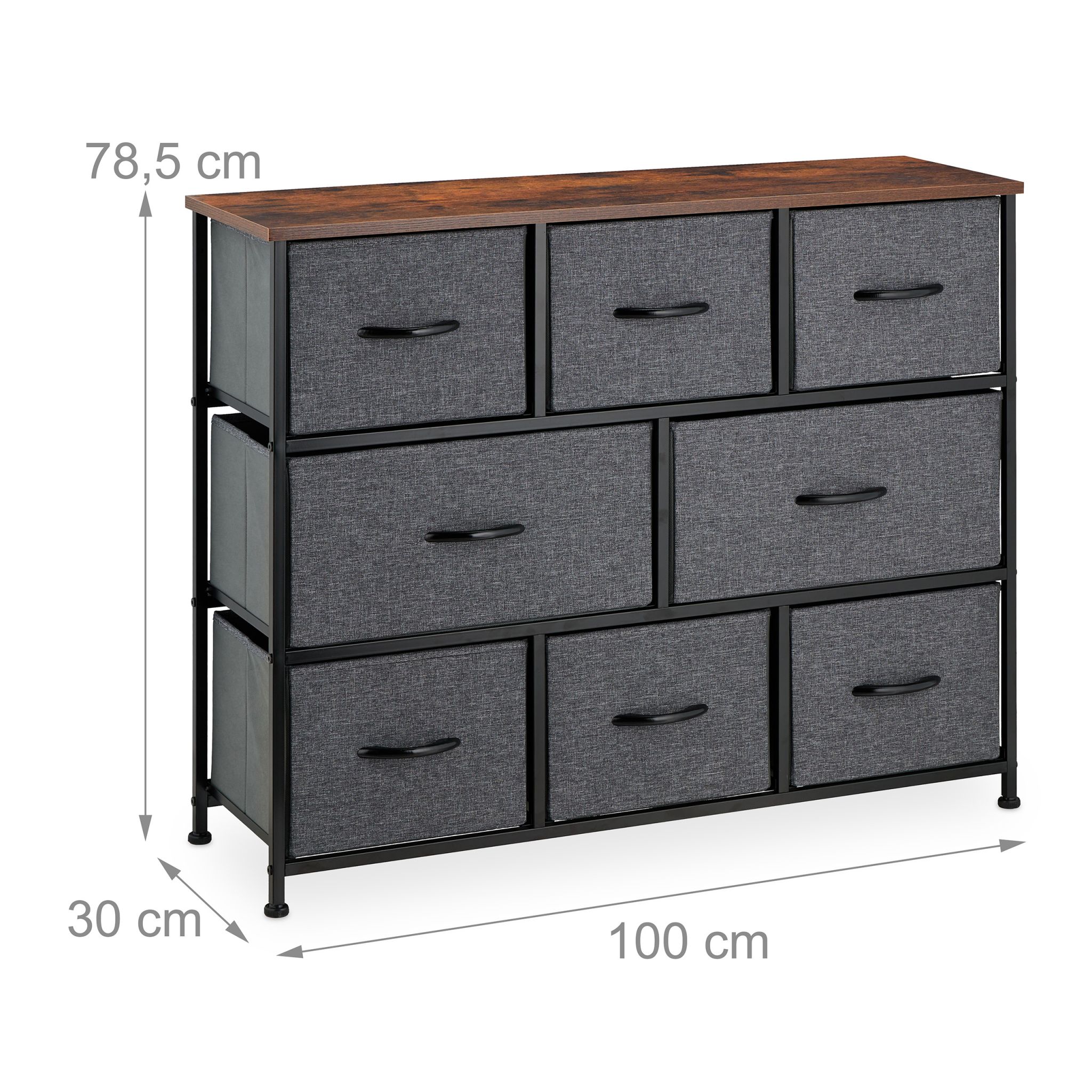 Kommode mit 8 Schubladen Braun-Schwarz-Grau von Relaxdays