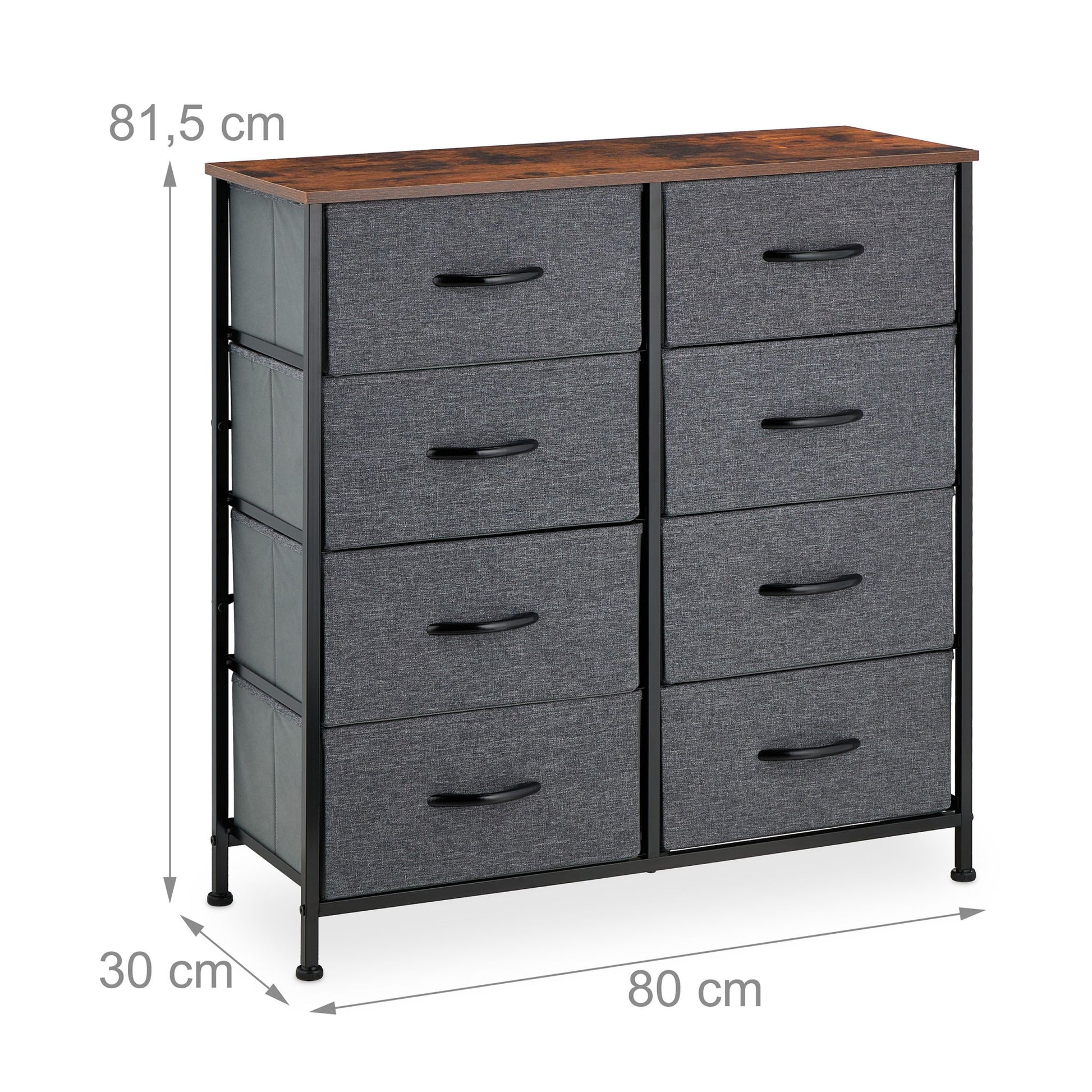 Kommode mit 8 Schubladen Braun-Schwarz-Grau von Relaxdays
