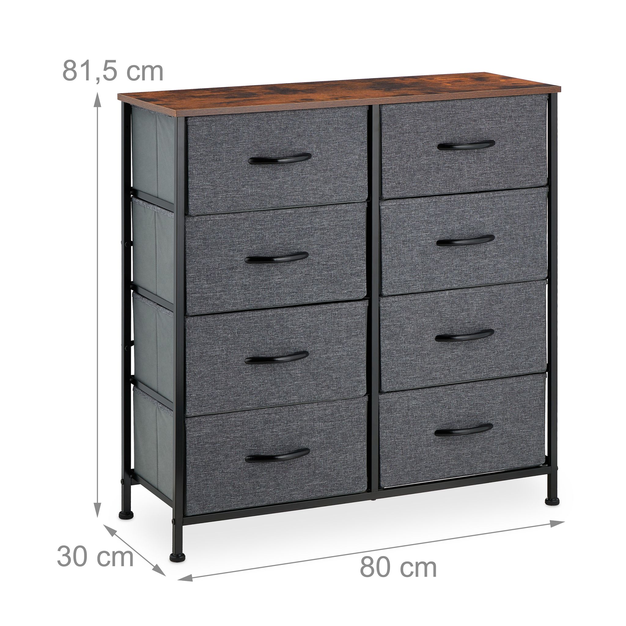 Kommode mit 8 Schubladen Braun-Schwarz-Grau von Relaxdays