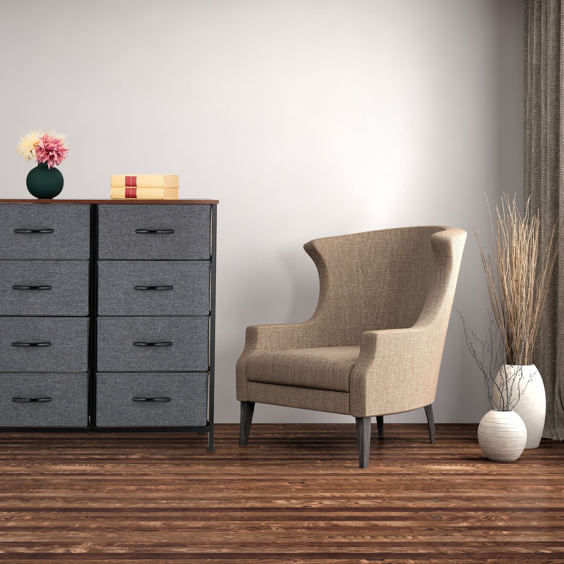 Kommode mit 8 Schubladen Braun-Schwarz-Grau von Relaxdays