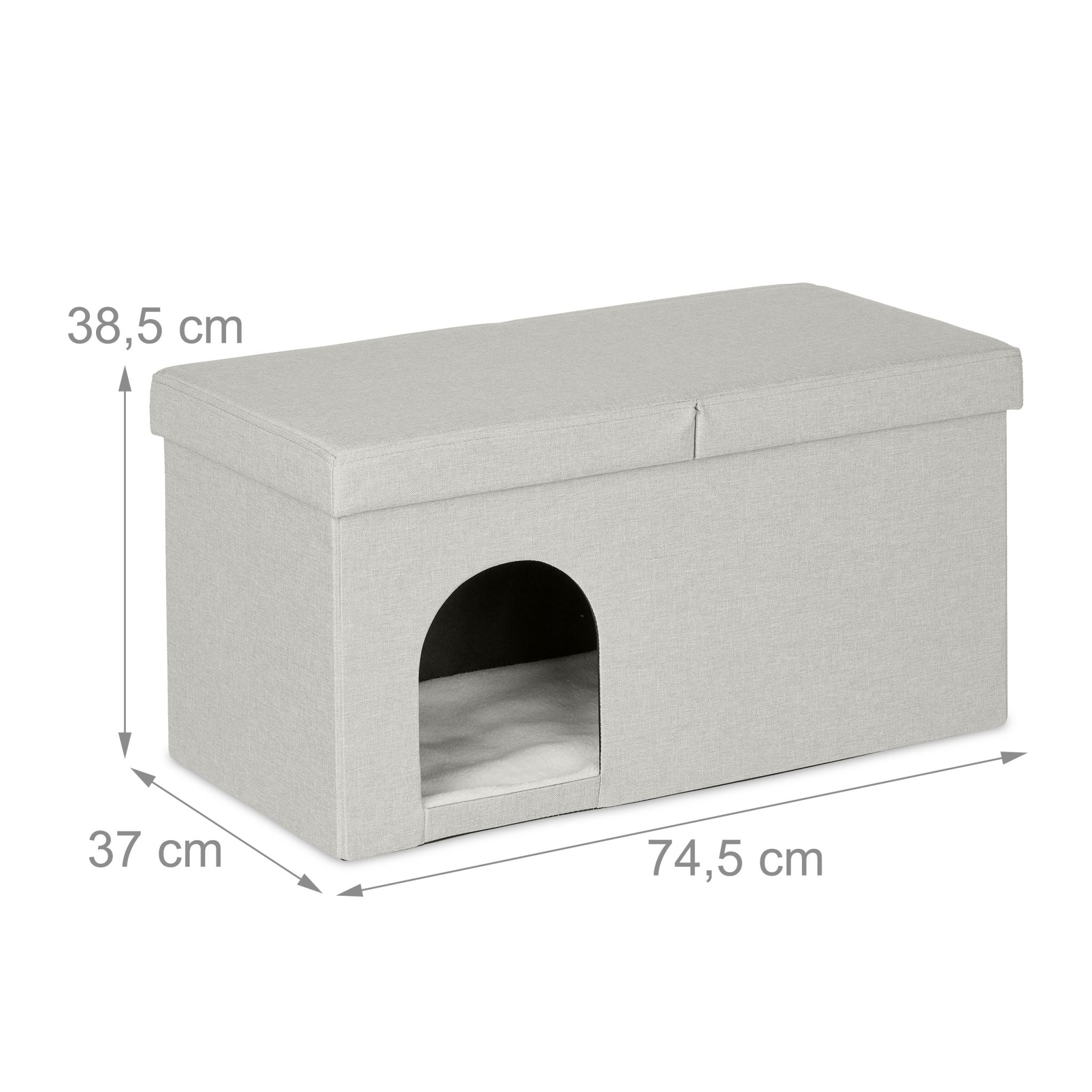 Katzenhöhle in Beige mit Deckel Beige-Weiss von Relaxdays
