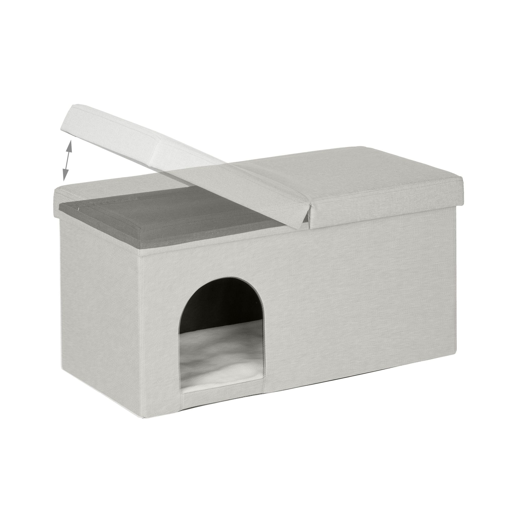 Katzenhöhle in Beige mit Deckel Beige-Weiss von Relaxdays