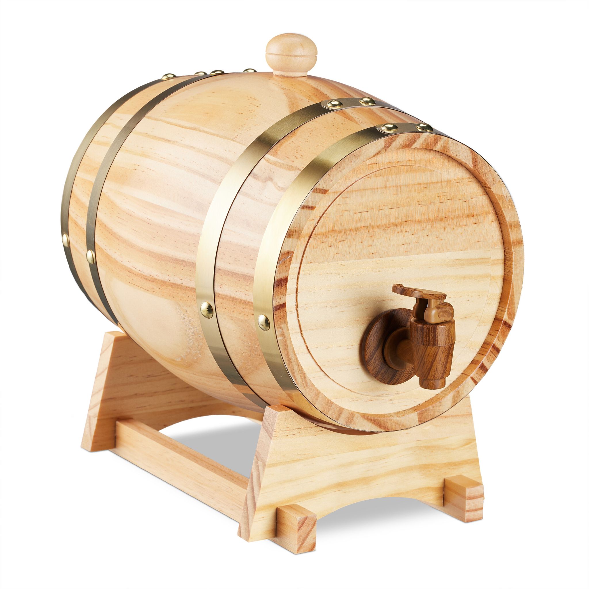 Schnapsfass Holz Braun-Gold-Hellbraun von Relaxdays