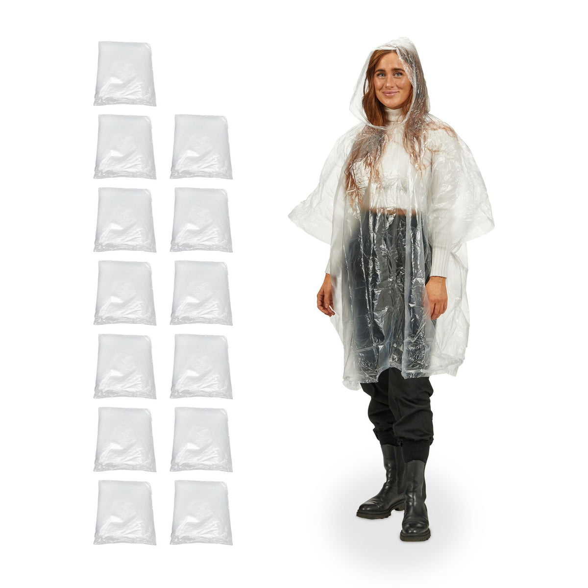 Einweg Regenponcho 13er-Set Transparent von Relaxdays
