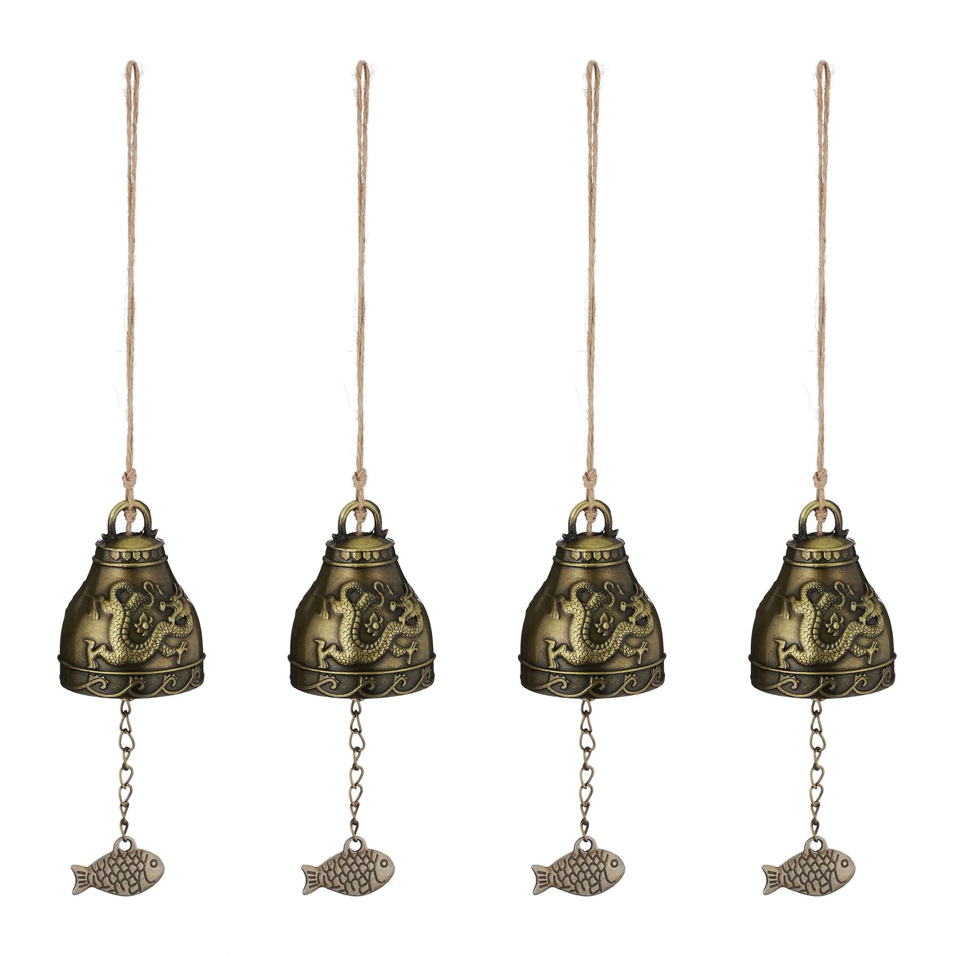 Windspiel Glocken 4er-Set Feng Shui Beige-Gold von Relaxdays