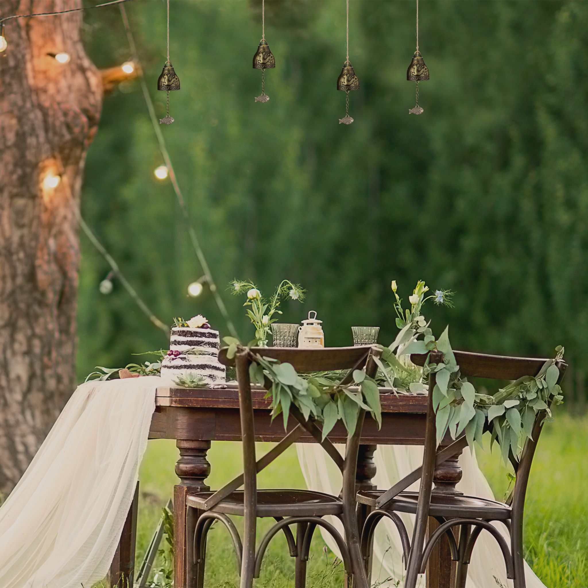 Windspiel Glocken 4er-Set Feng Shui Beige-Gold von Relaxdays