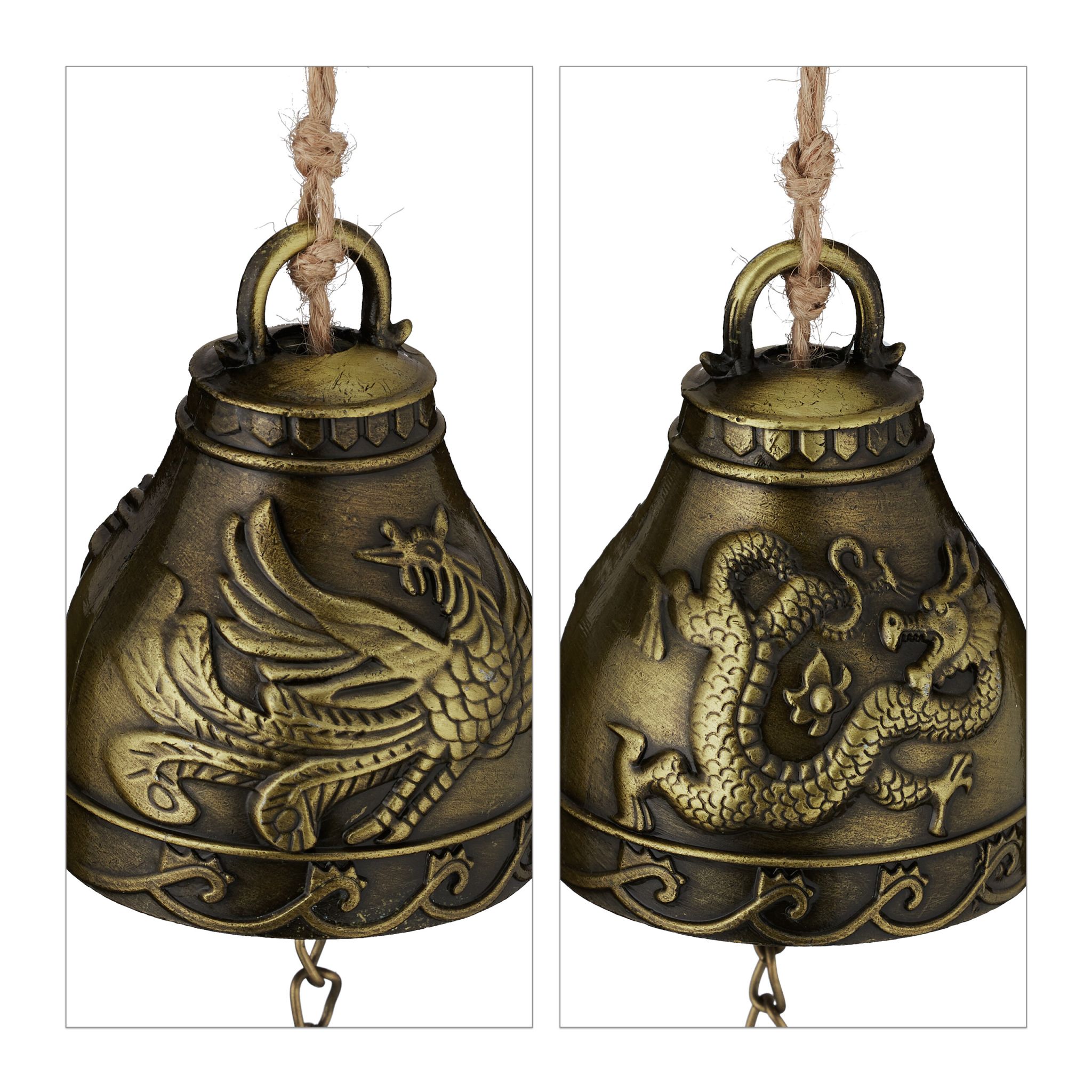 Windspiel Glocken 4er-Set Feng Shui Beige-Gold von Relaxdays