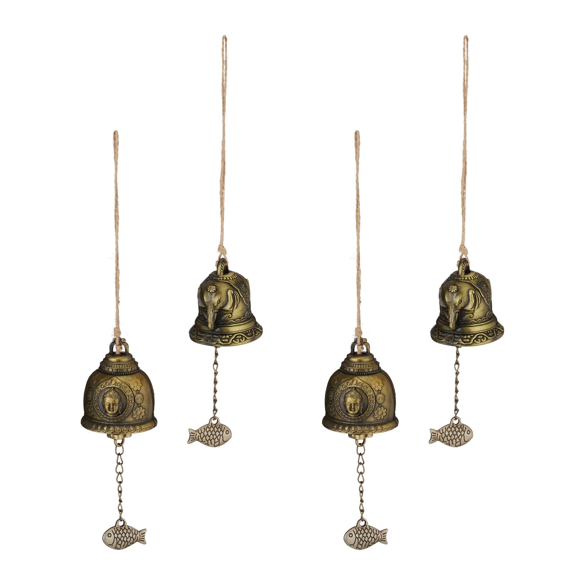Windspiel Glocken 4er-Set Feng Shui Beige-Gold von Relaxdays