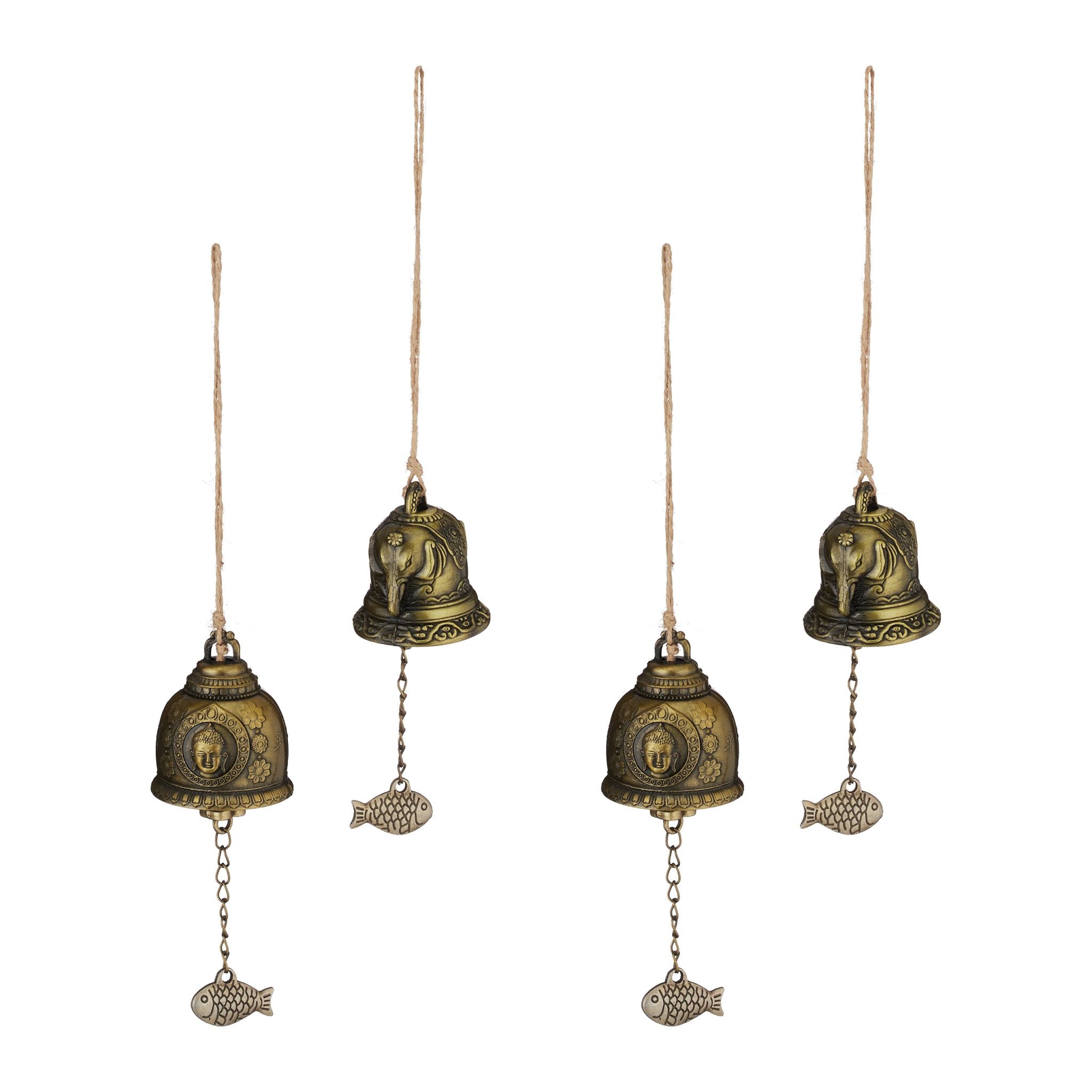 Windspiel Glocken 4er-Set Feng Shui Beige-Gold von Relaxdays